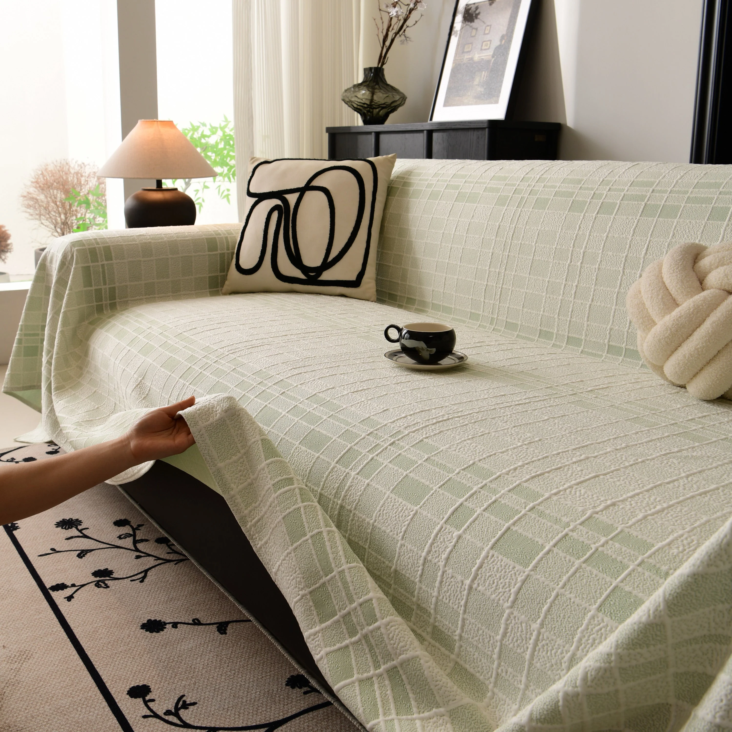 Sofa Cover Throw with Subtle Textured Stripes Lightweight Smooth Couch Slipcover - Image 60