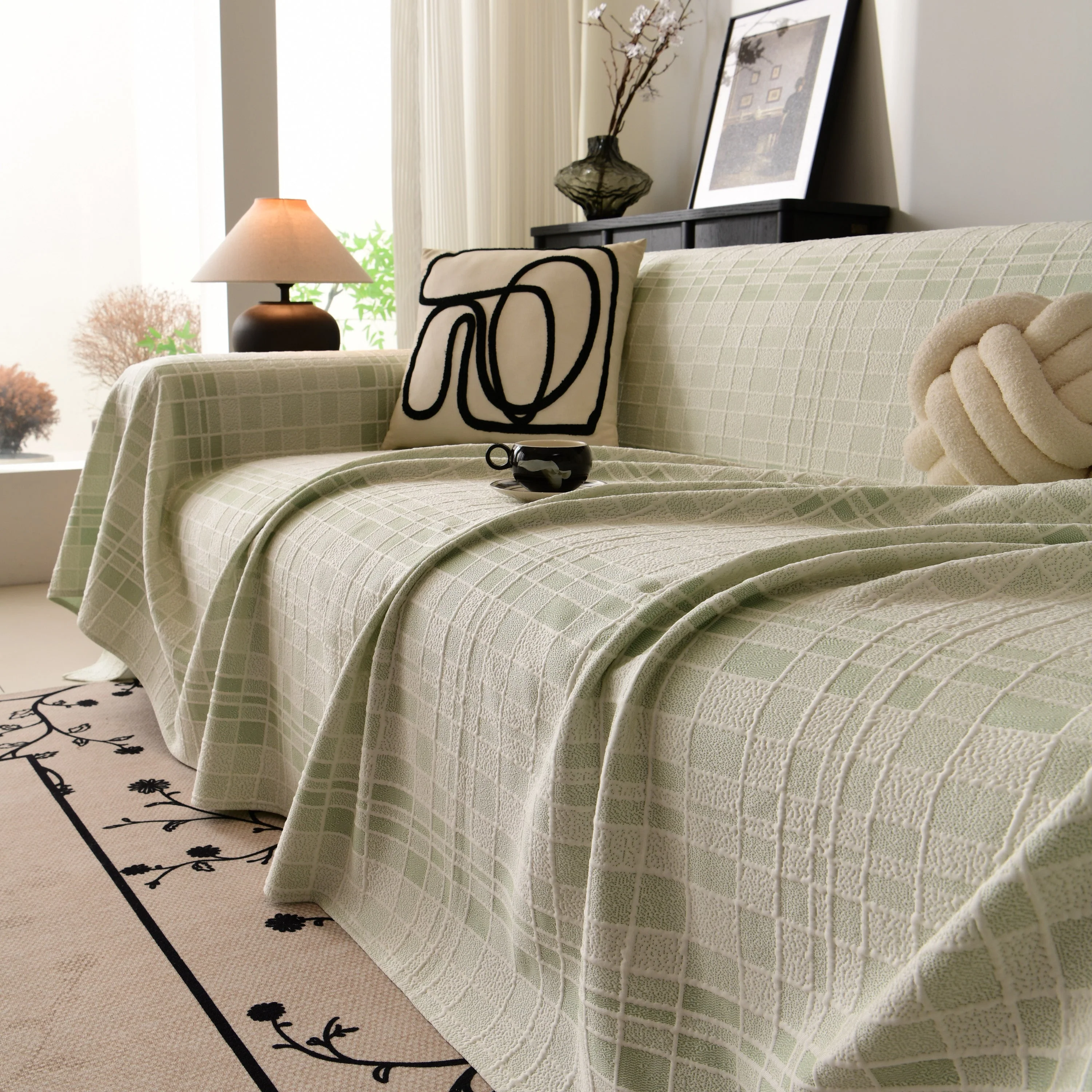 Sofa Cover Throw with Subtle Textured Stripes Lightweight Smooth Couch Slipcover - Image 61