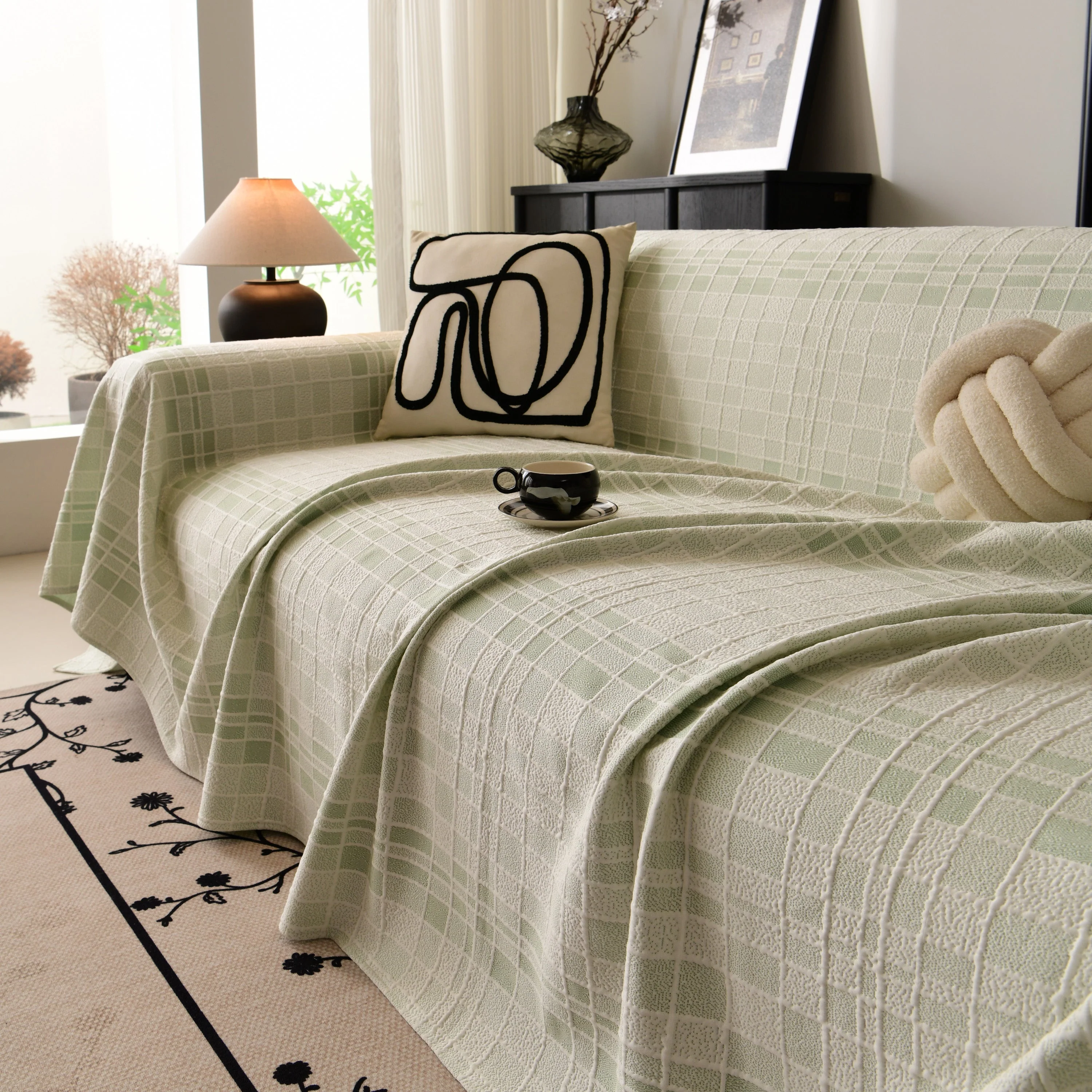 Sofa Cover Throw with Subtle Textured Stripes Lightweight Smooth Couch Slipcover - Image 62