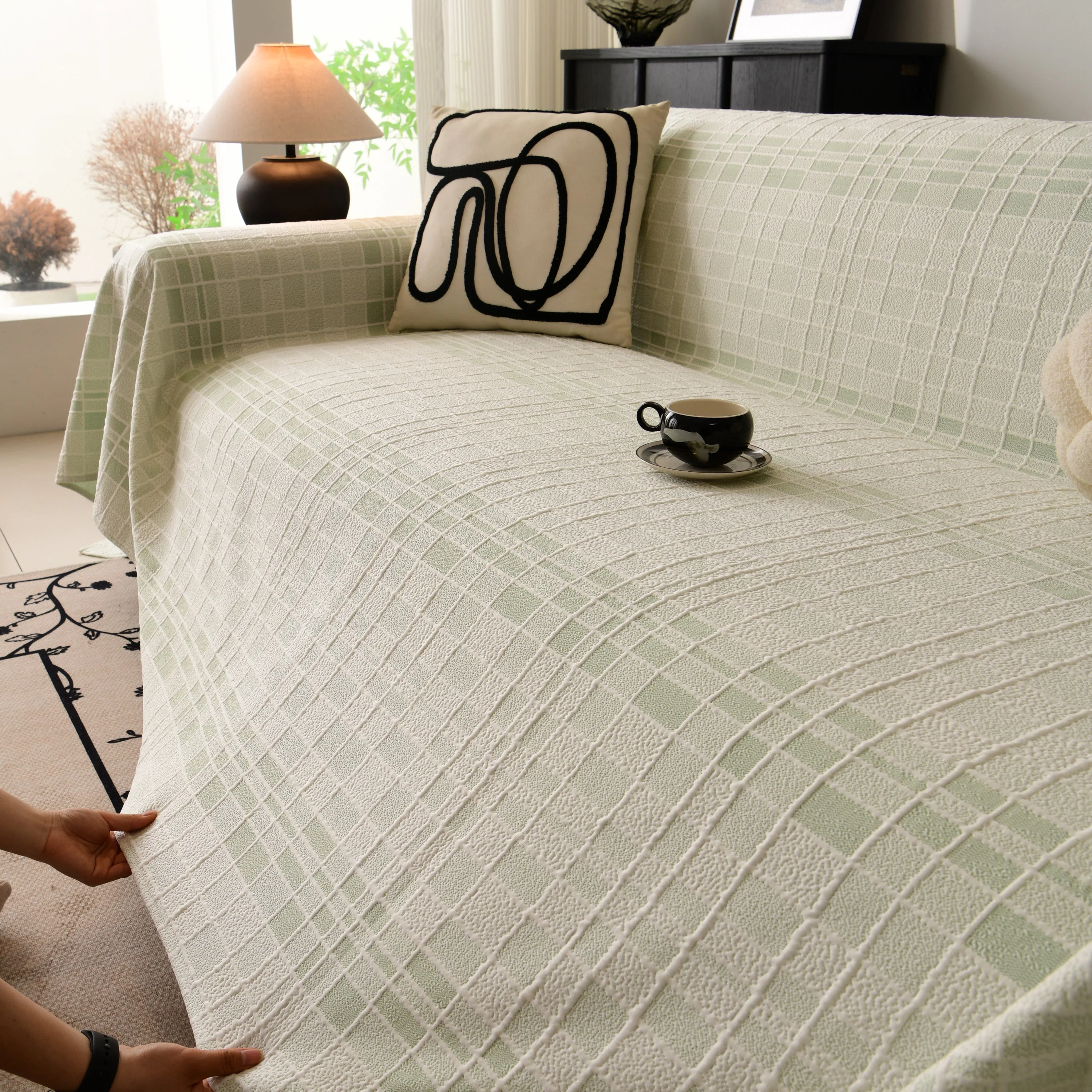 Sofa Cover Throw with Subtle Textured Stripes Lightweight Smooth Couch Slipcover - Image 63