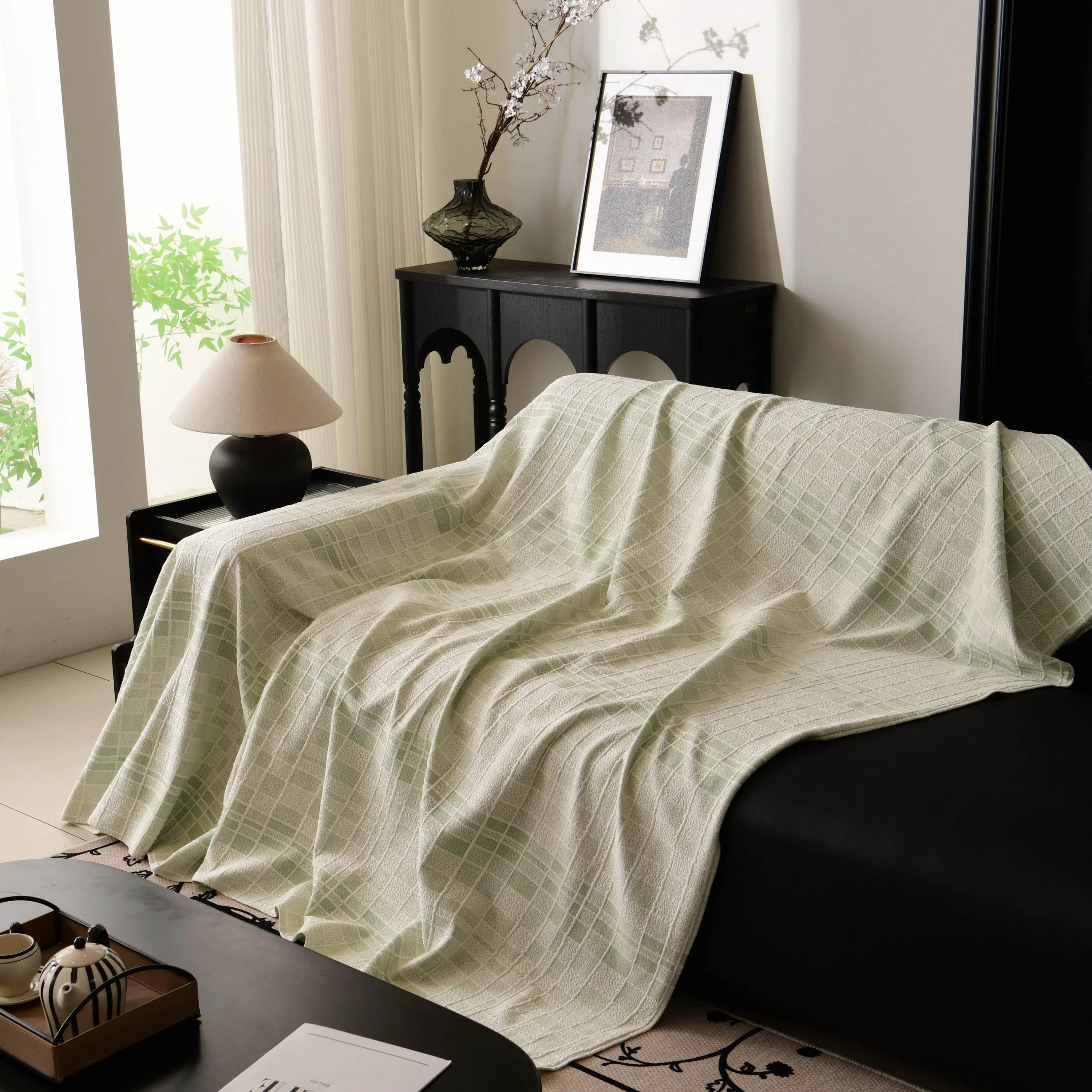 Sofa Cover Throw with Subtle Textured Stripes Lightweight Smooth Couch Slipcover - Image 69