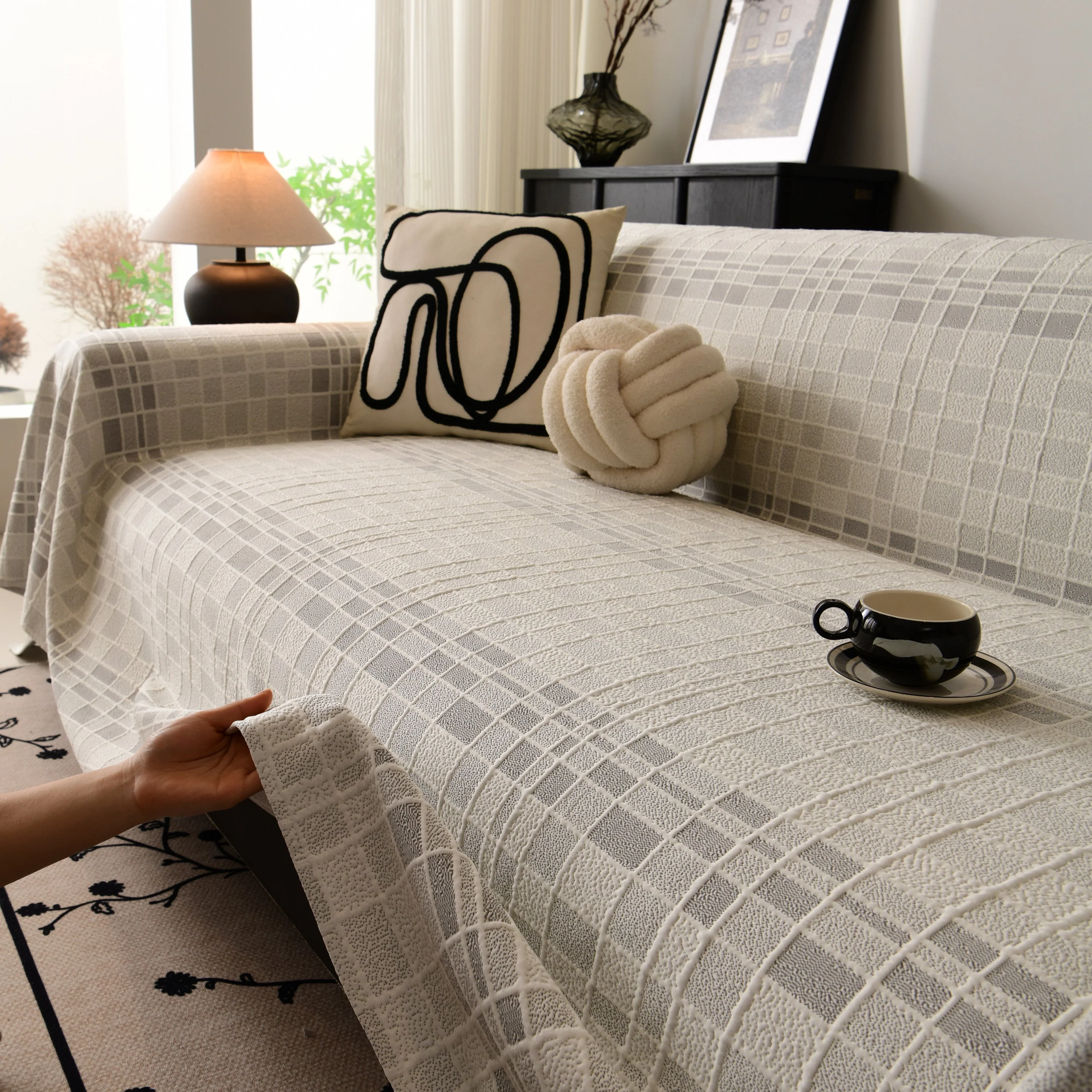 Sofa Cover Throw with Subtle Textured Stripes Lightweight Smooth Couch Slipcover - Image 7