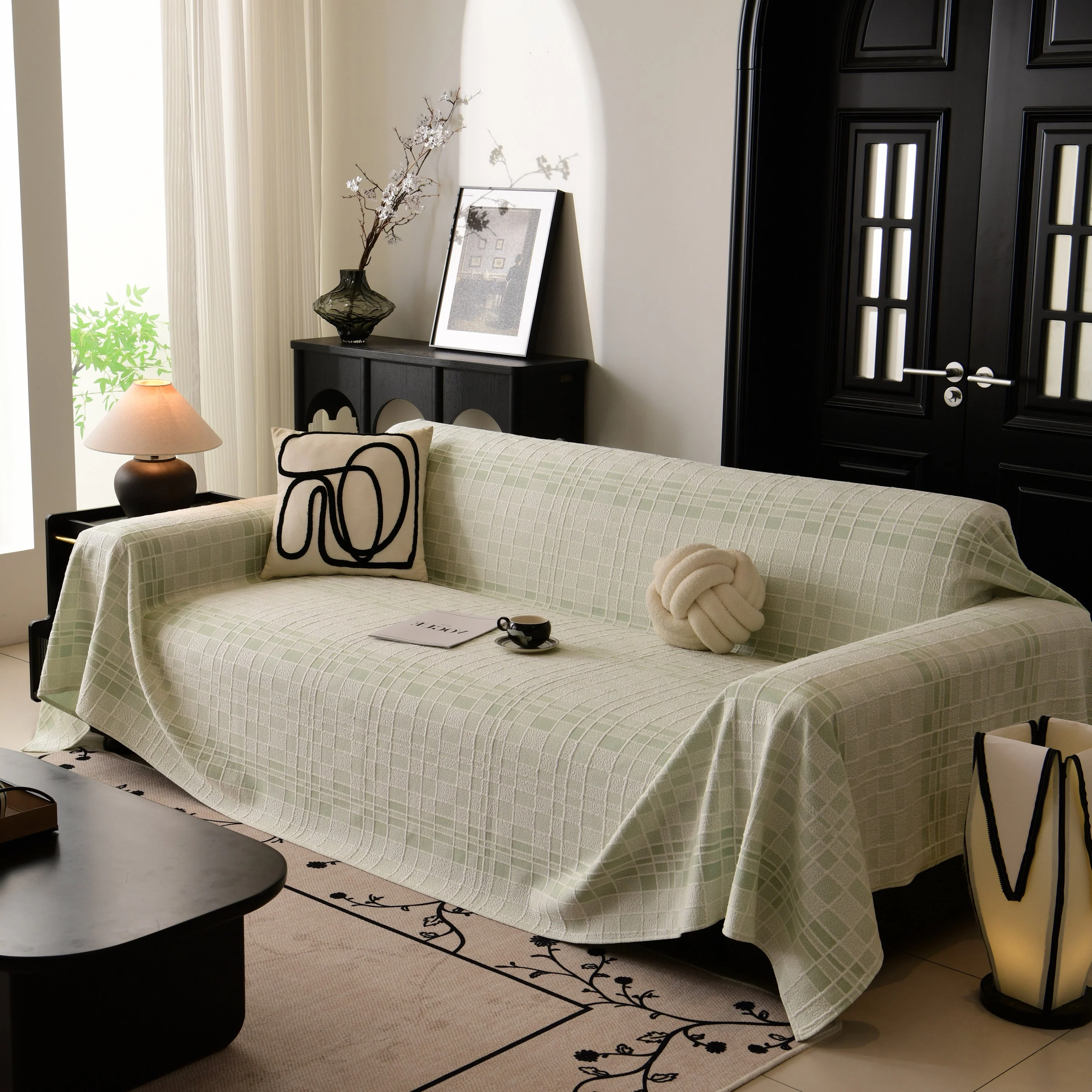 Sofa Cover Throw with Subtle Textured Stripes Lightweight Smooth Couch Slipcover - Image 70