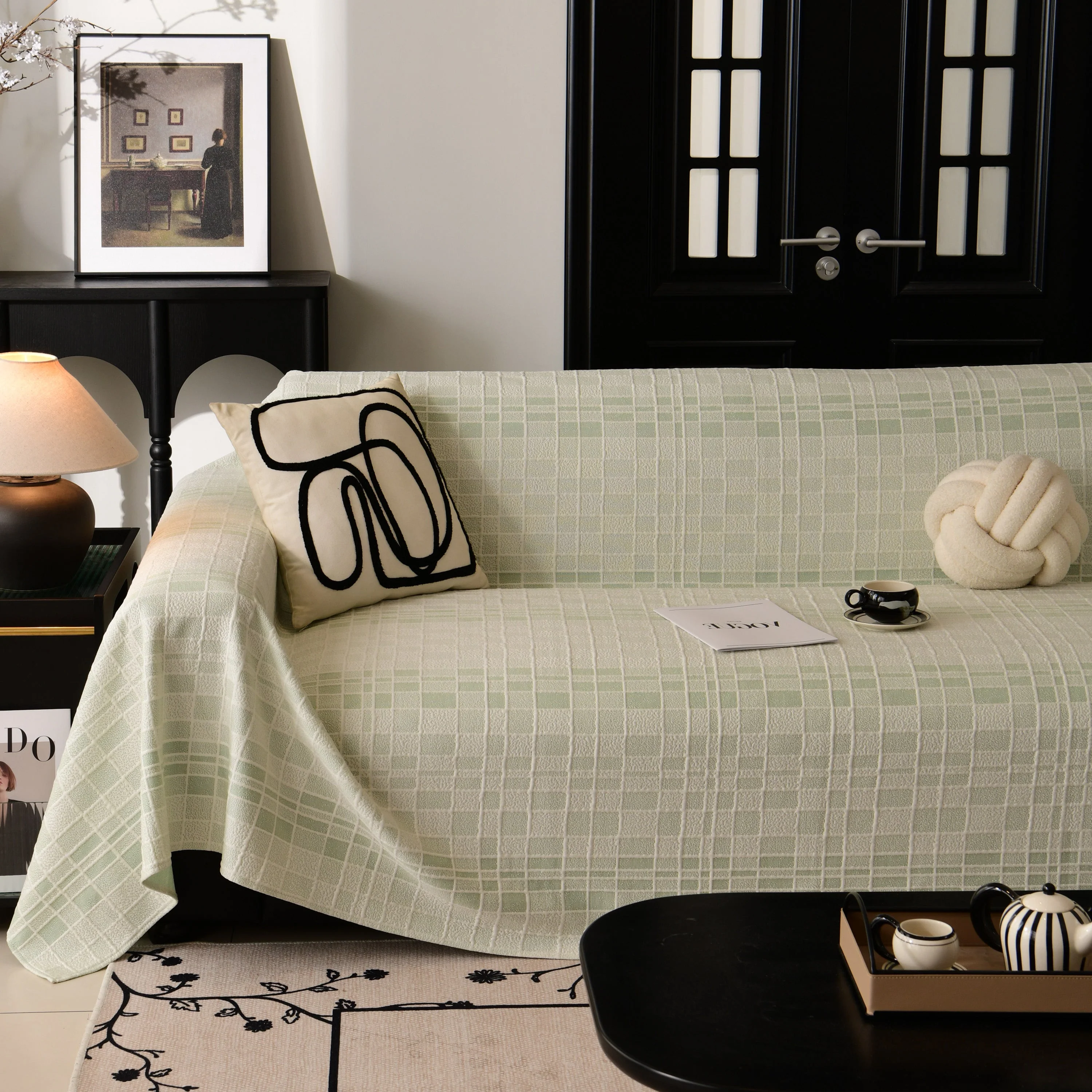 Sofa Cover Throw with Subtle Textured Stripes Lightweight Smooth Couch Slipcover - Image 71