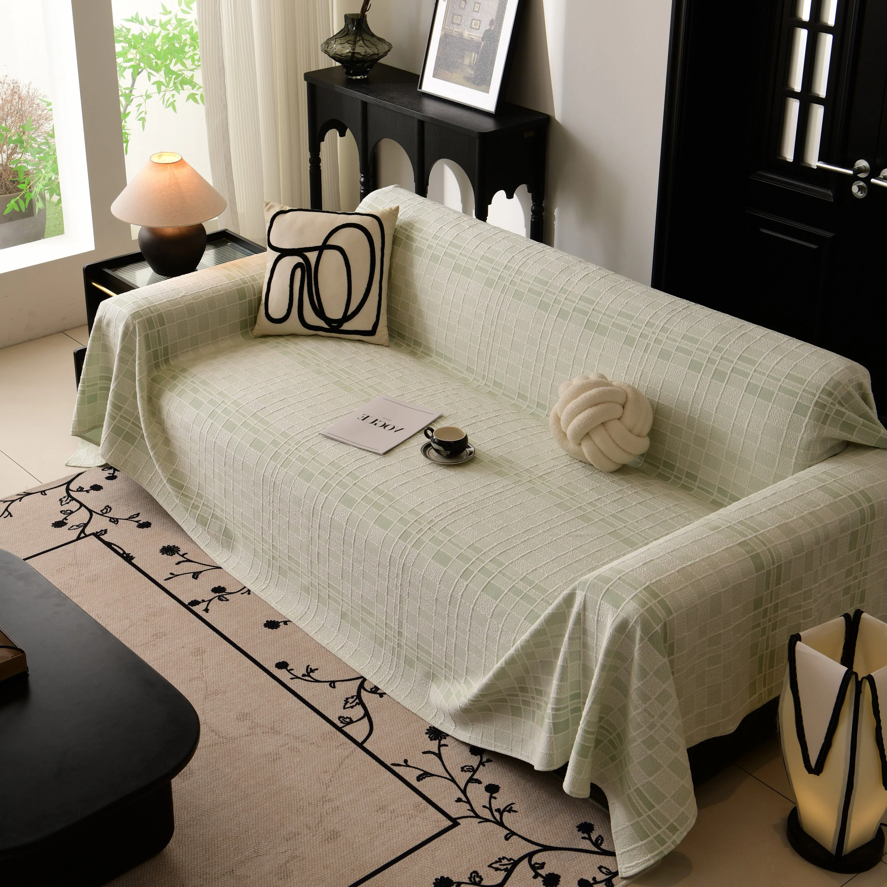 Sofa Cover Throw with Subtle Textured Stripes Lightweight Smooth Couch Slipcover - Image 72