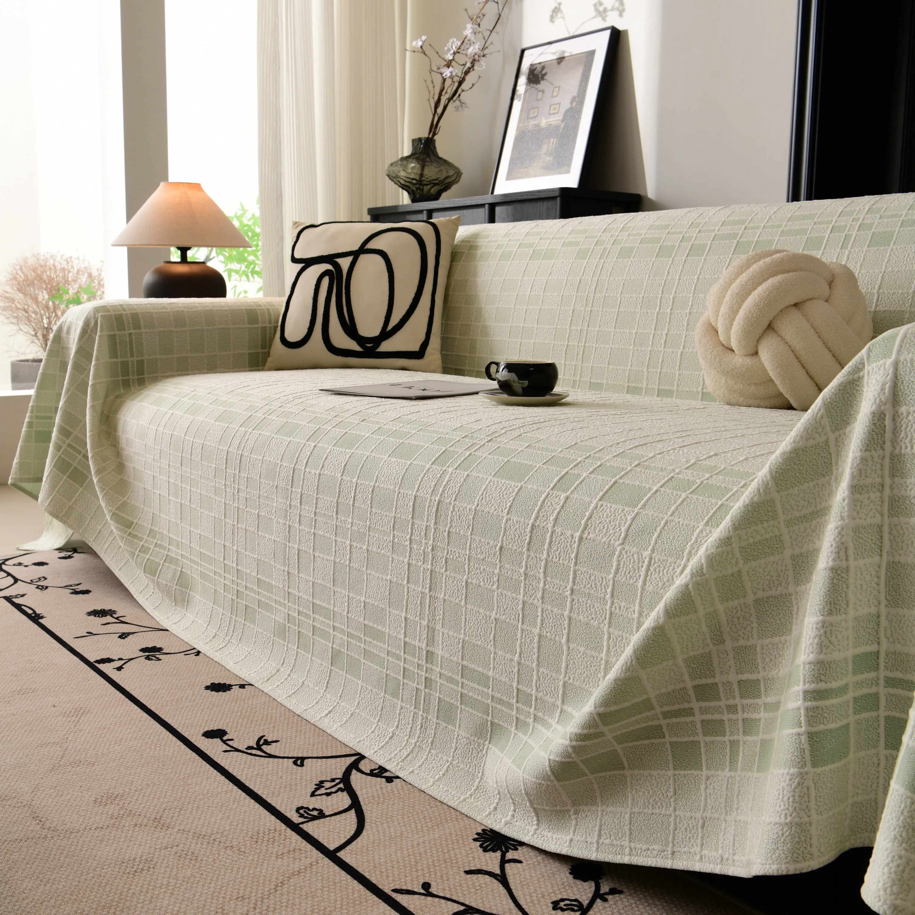 Sofa Cover Throw with Subtle Textured Stripes Lightweight Smooth Couch Slipcover - Image 73