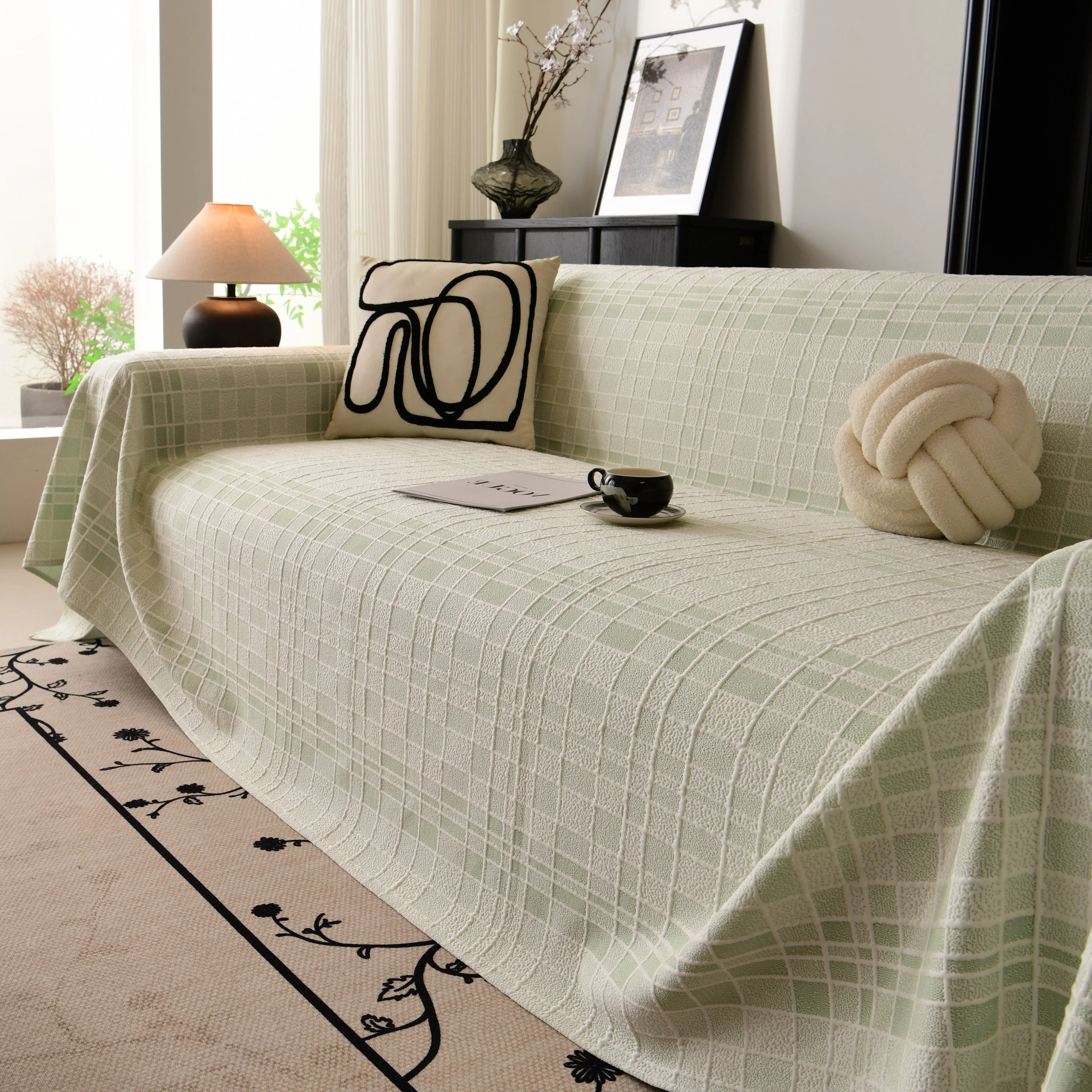 Sofa Cover Throw with Subtle Textured Stripes Lightweight Smooth Couch Slipcover - Image 74