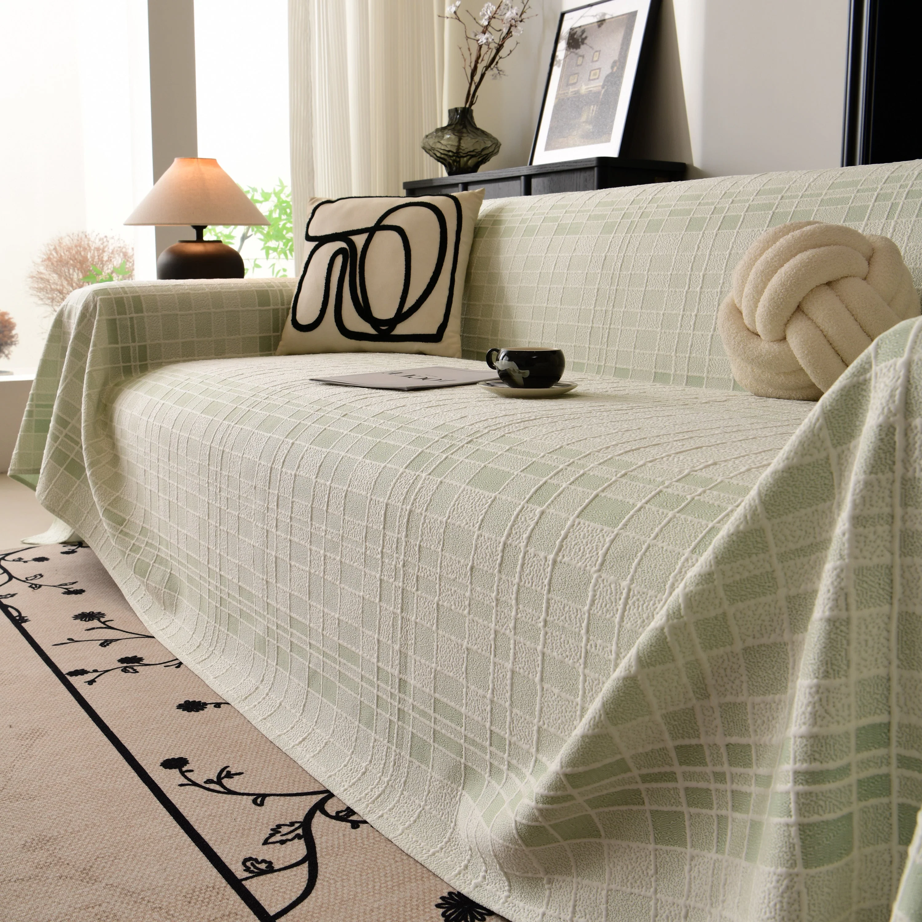 Sofa Cover Throw with Subtle Textured Stripes Lightweight Smooth Couch Slipcover - Image 75