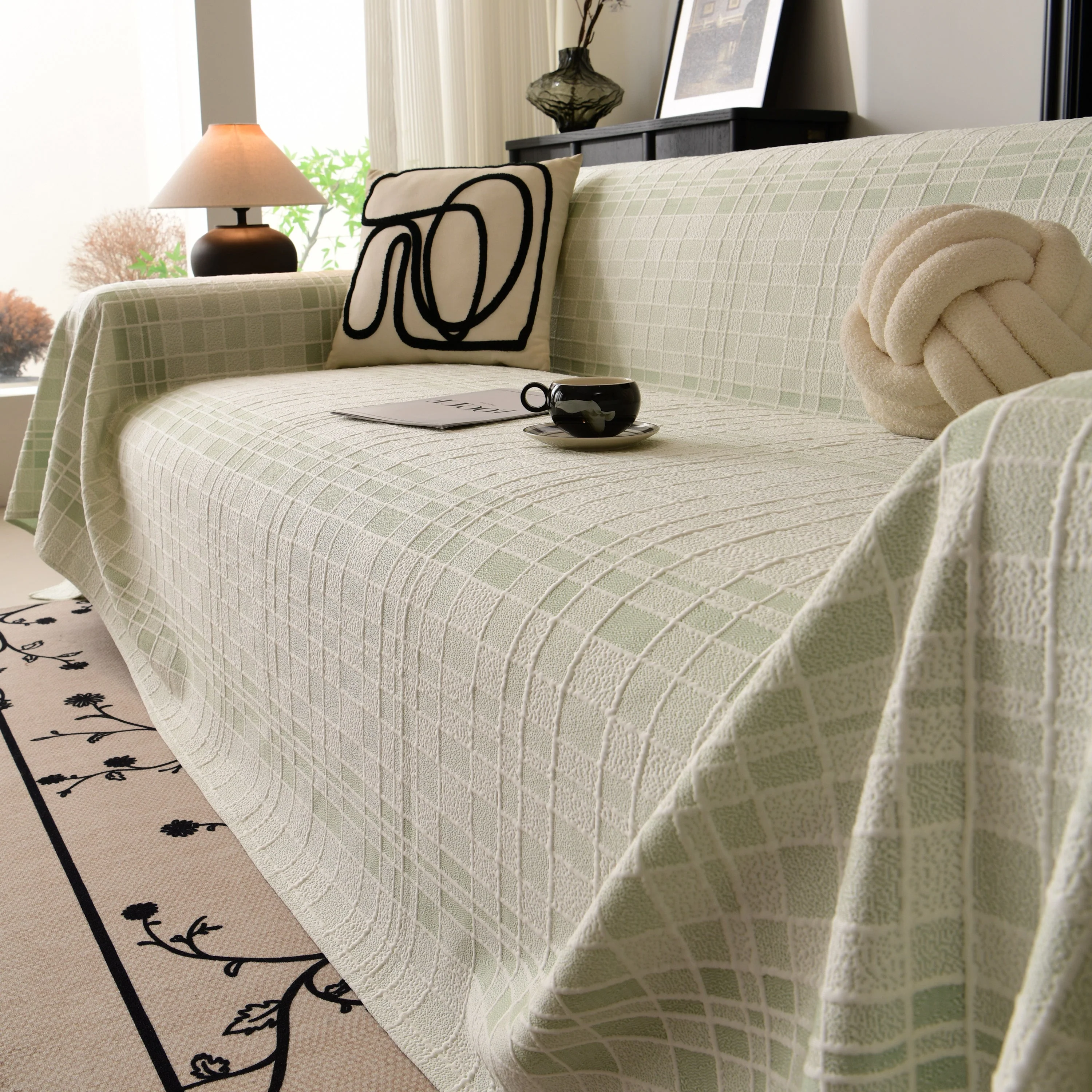 Sofa Cover Throw with Subtle Textured Stripes Lightweight Smooth Couch Slipcover - Image 76