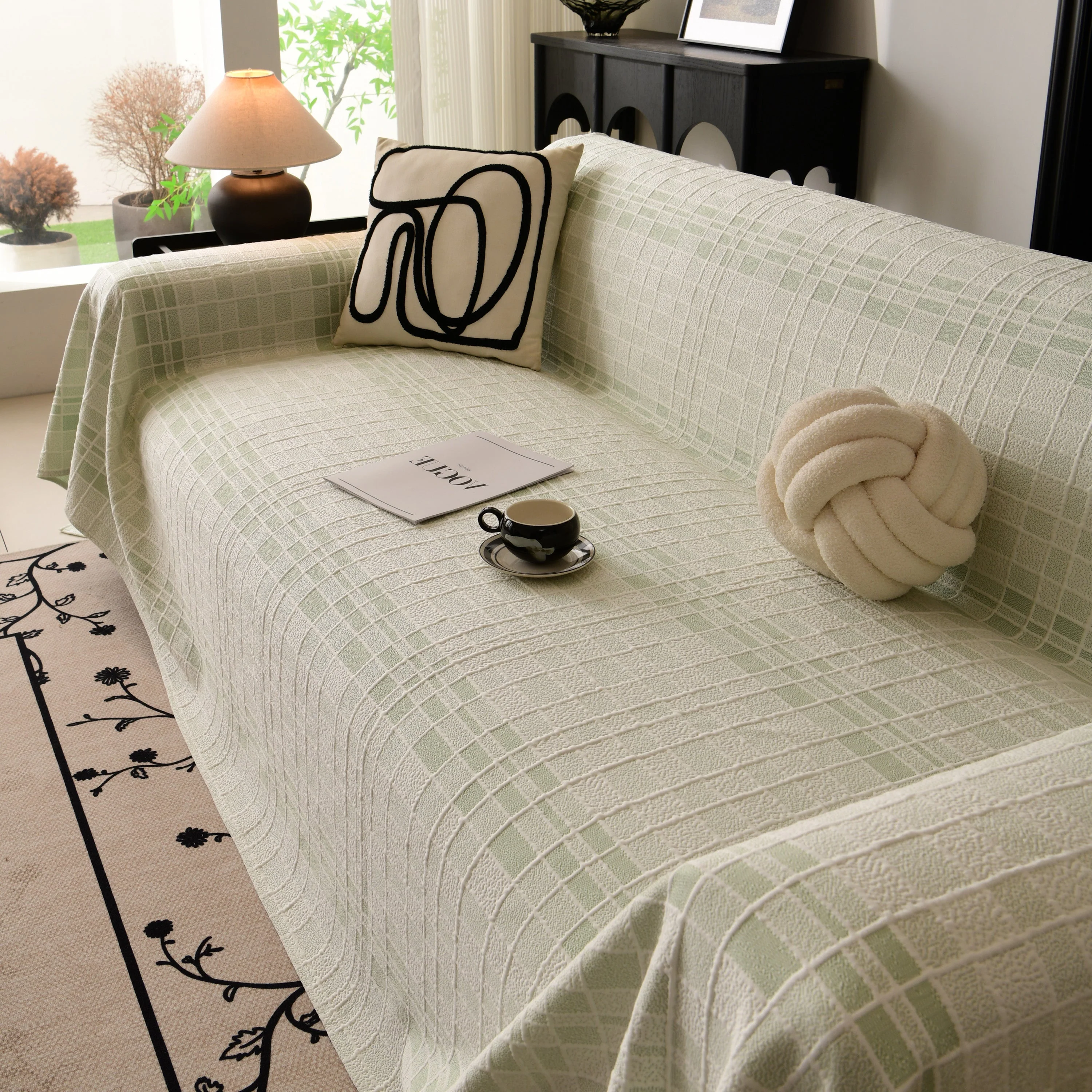 Sofa Cover Throw with Subtle Textured Stripes Lightweight Smooth Couch Slipcover - Image 77