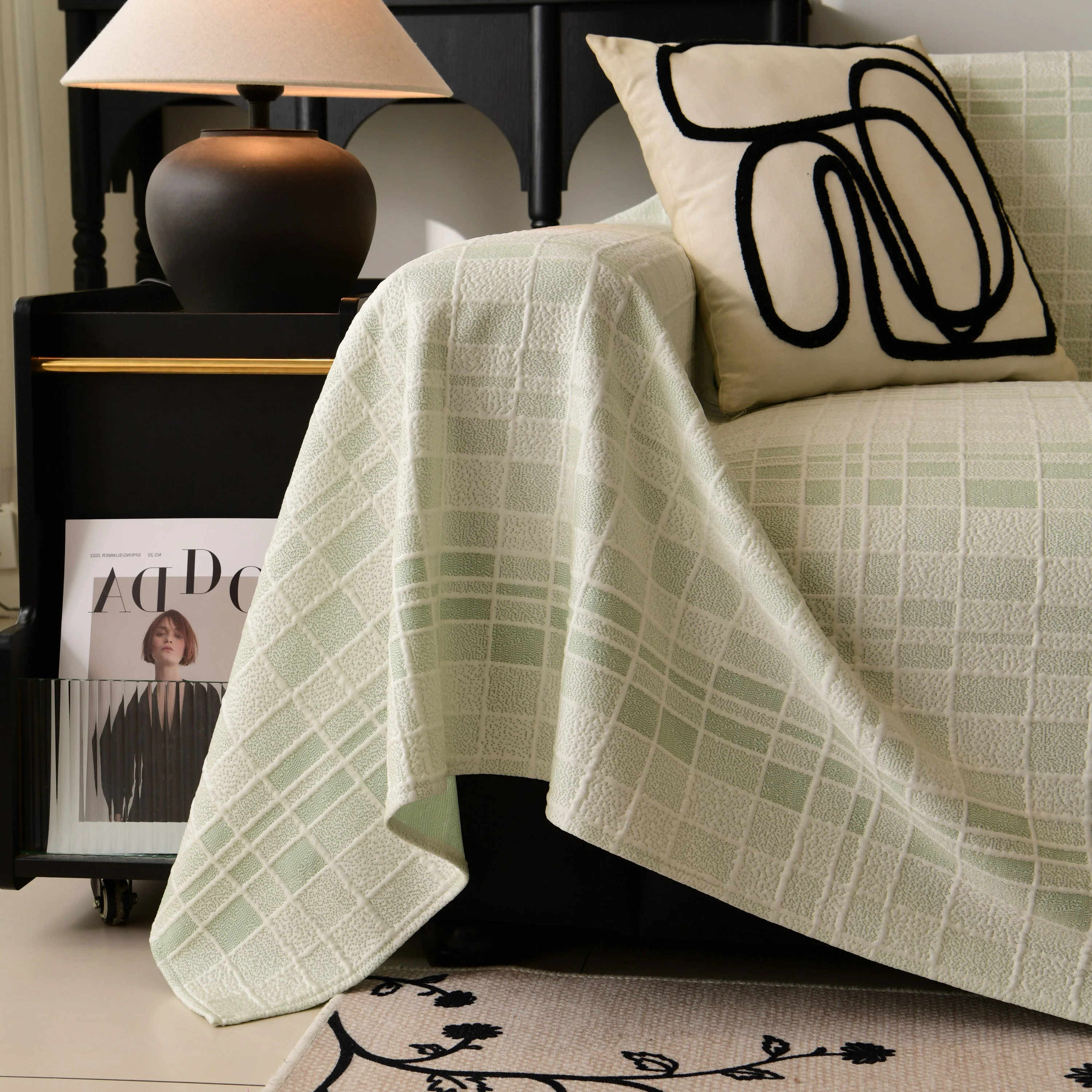 Sofa Cover Throw with Subtle Textured Stripes Lightweight Smooth Couch Slipcover - Image 78