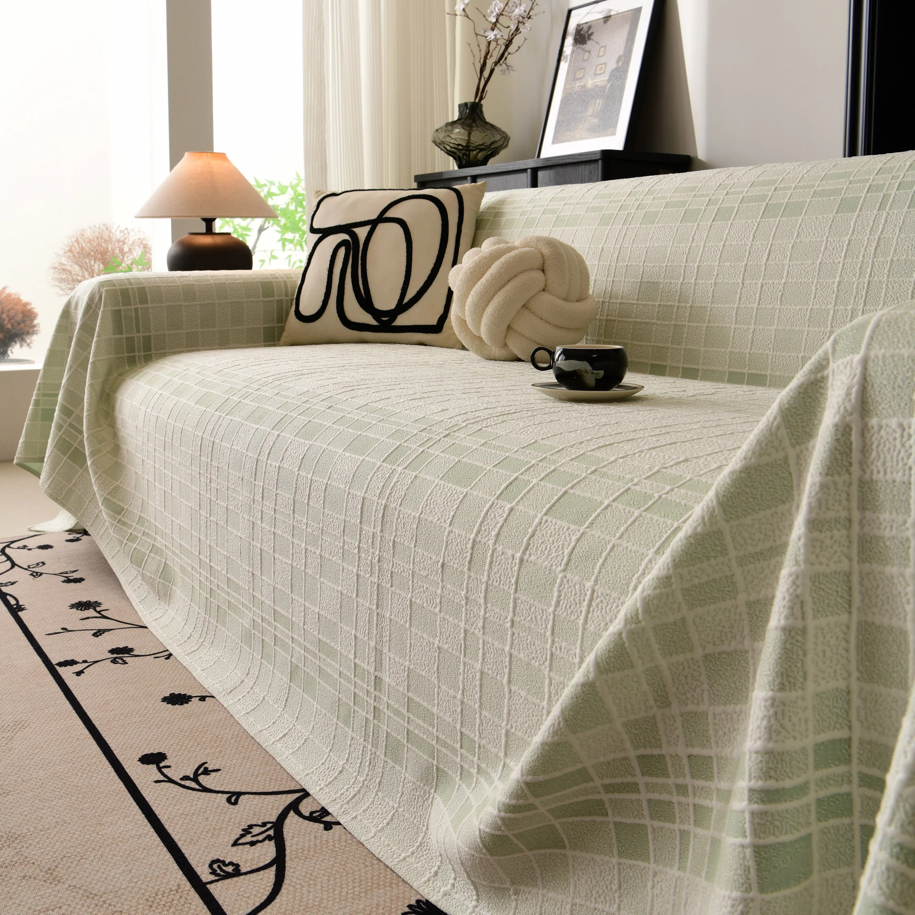 Sofa Cover Throw with Subtle Textured Stripes Lightweight Smooth Couch Slipcover - Image 79