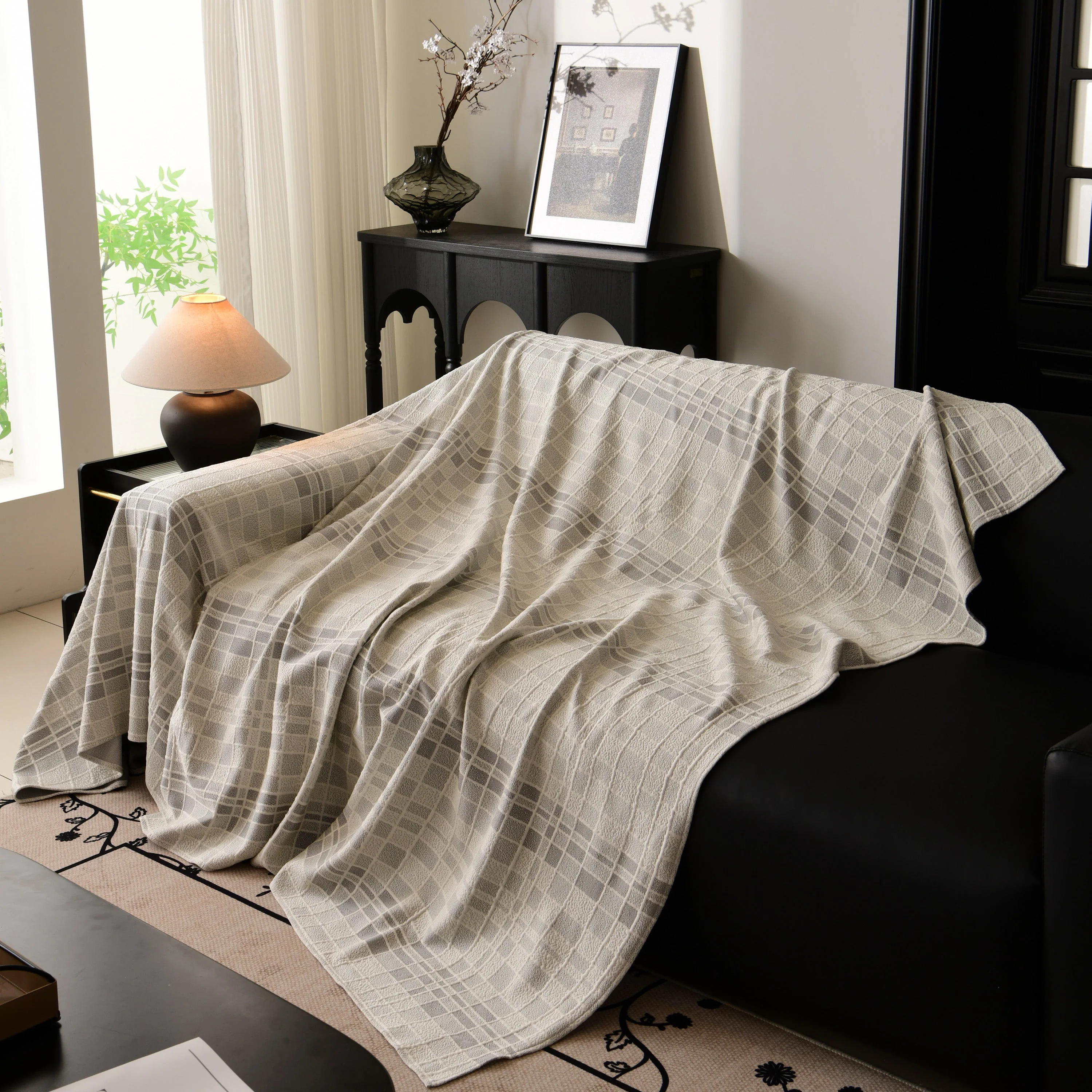 Sofa Cover Throw with Subtle Textured Stripes Lightweight Smooth Couch Slipcover - Image 8