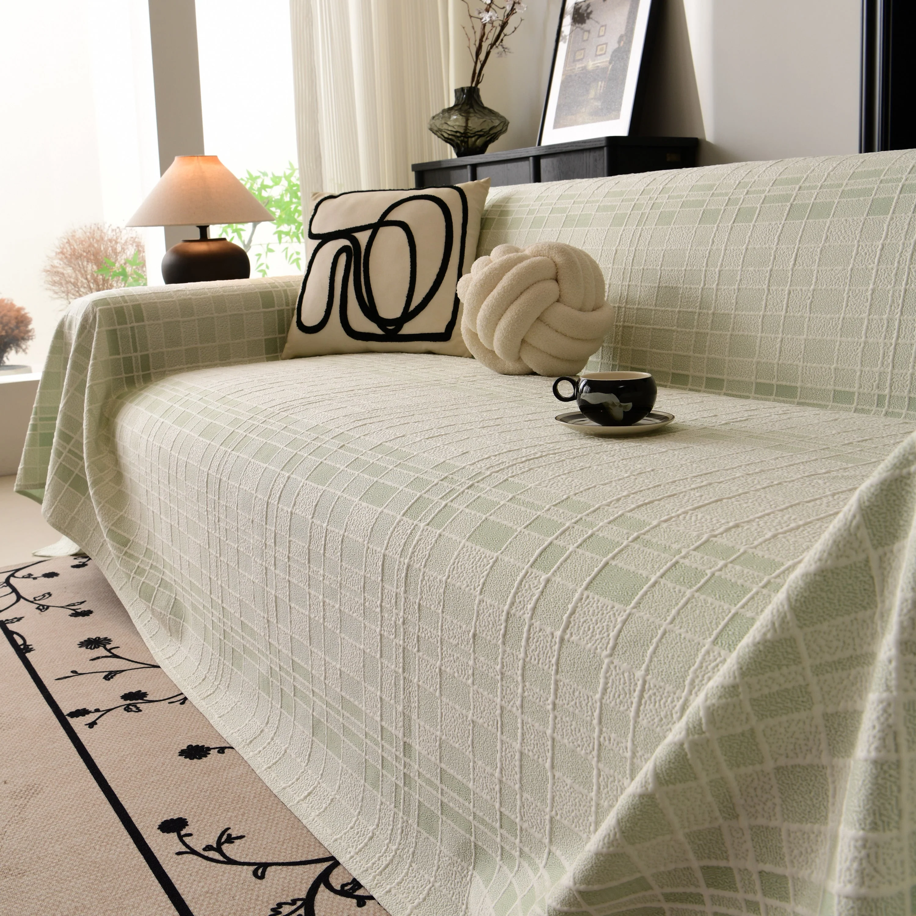 Sofa Cover Throw with Subtle Textured Stripes Lightweight Smooth Couch Slipcover - Image 80