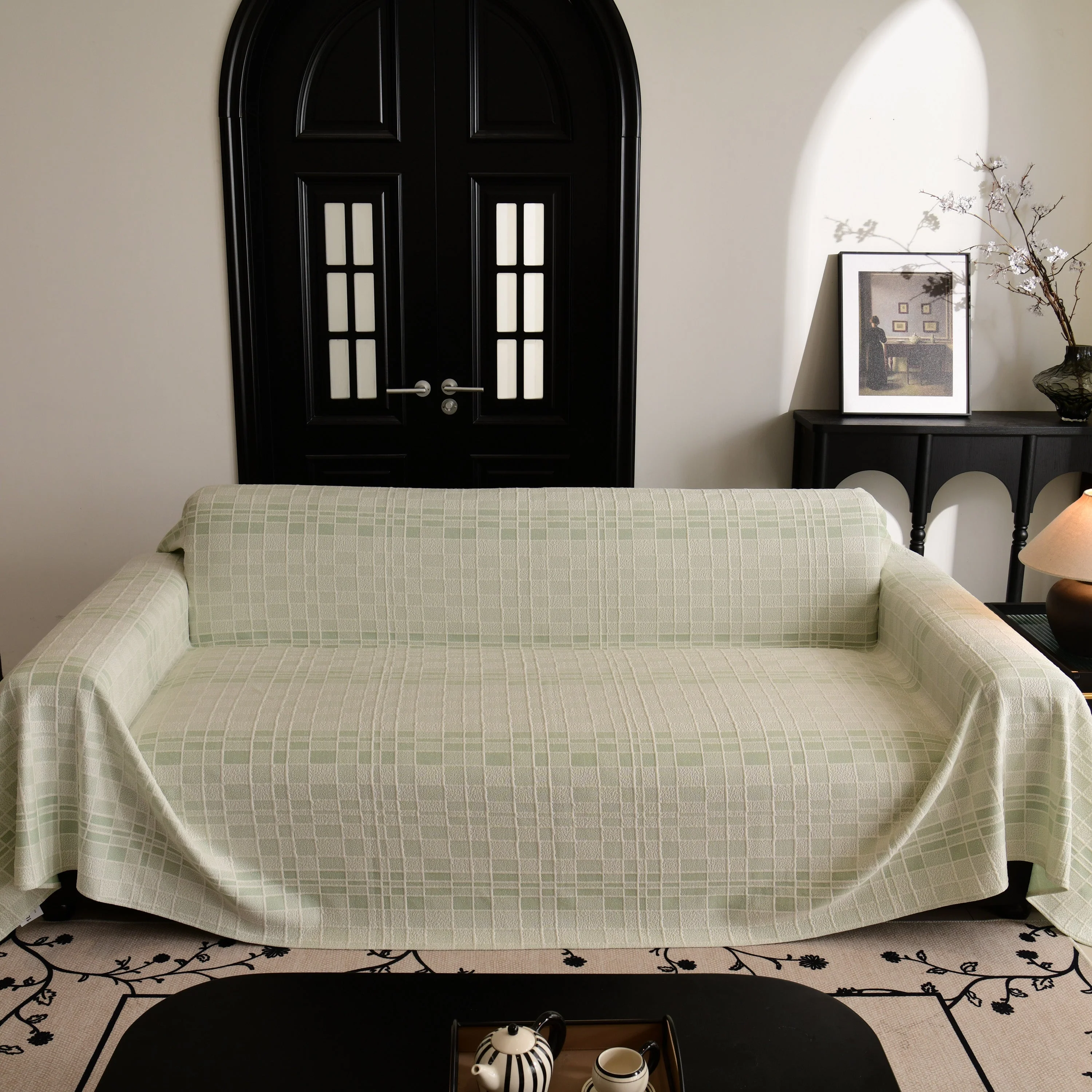 Sofa Cover Throw with Subtle Textured Stripes Lightweight Smooth Couch Slipcover - Image 81