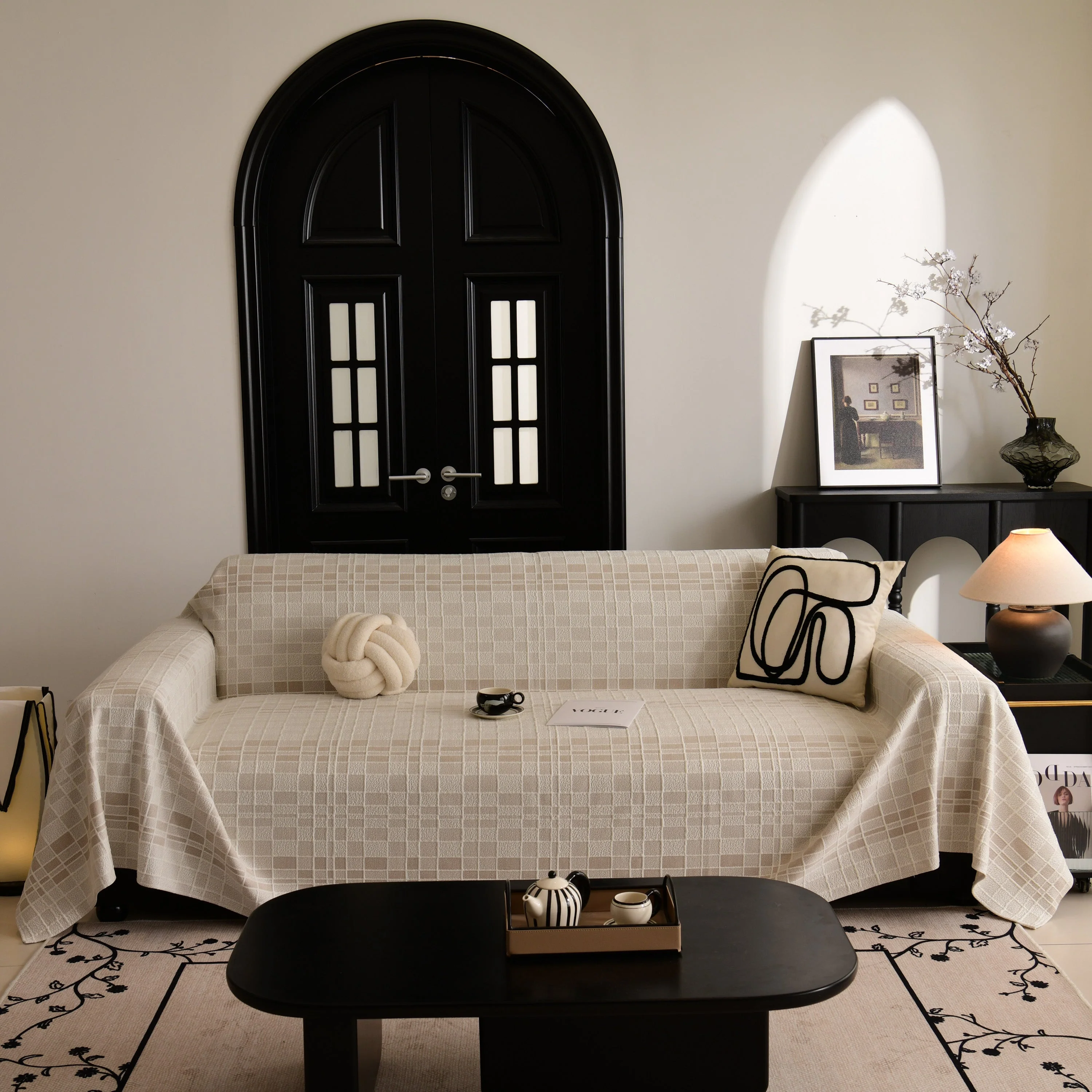 Sofa Cover Throw with Subtle Textured Stripes Lightweight Smooth Couch Slipcover - Image 82