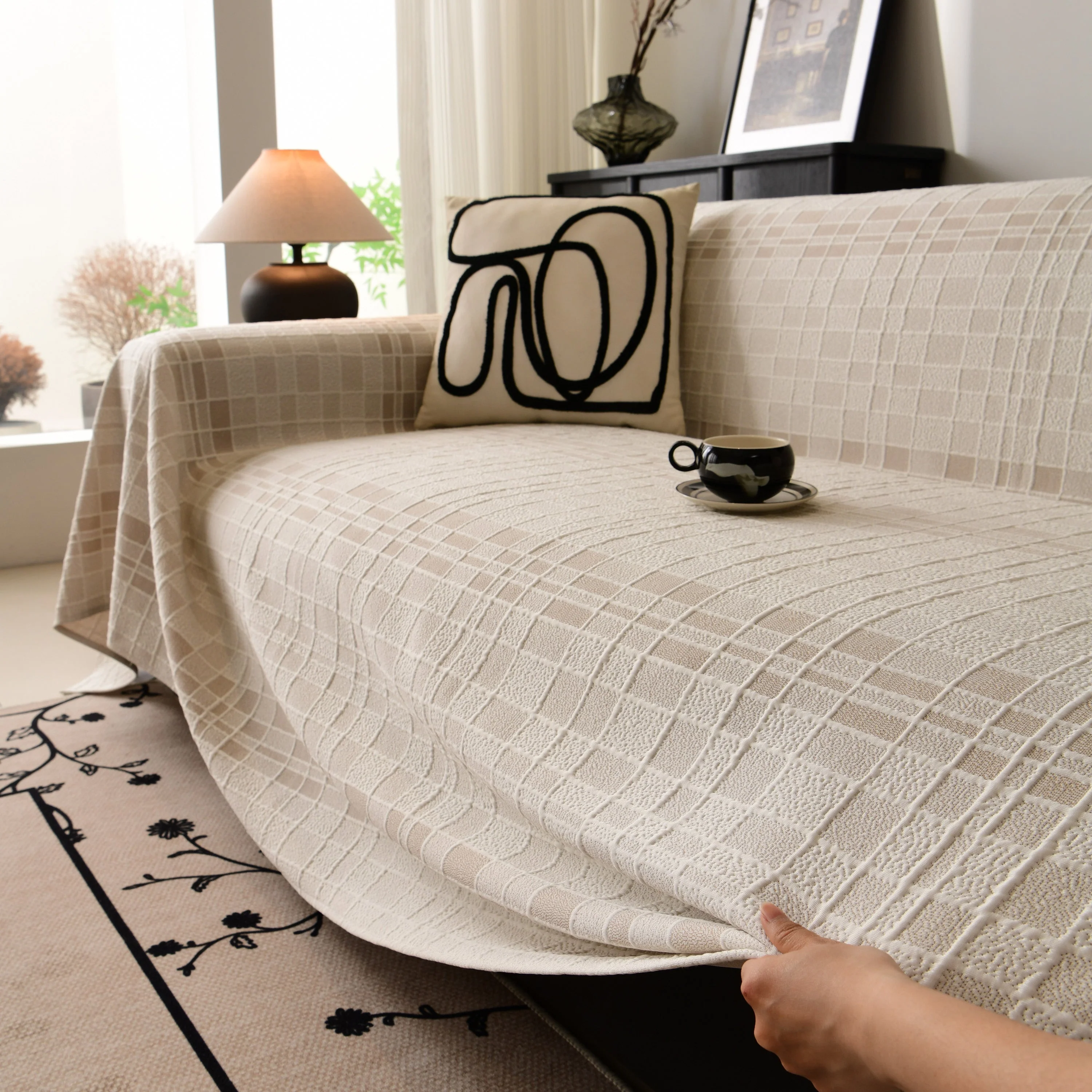 Sofa Cover Throw with Subtle Textured Stripes Lightweight Smooth Couch Slipcover - Image 84