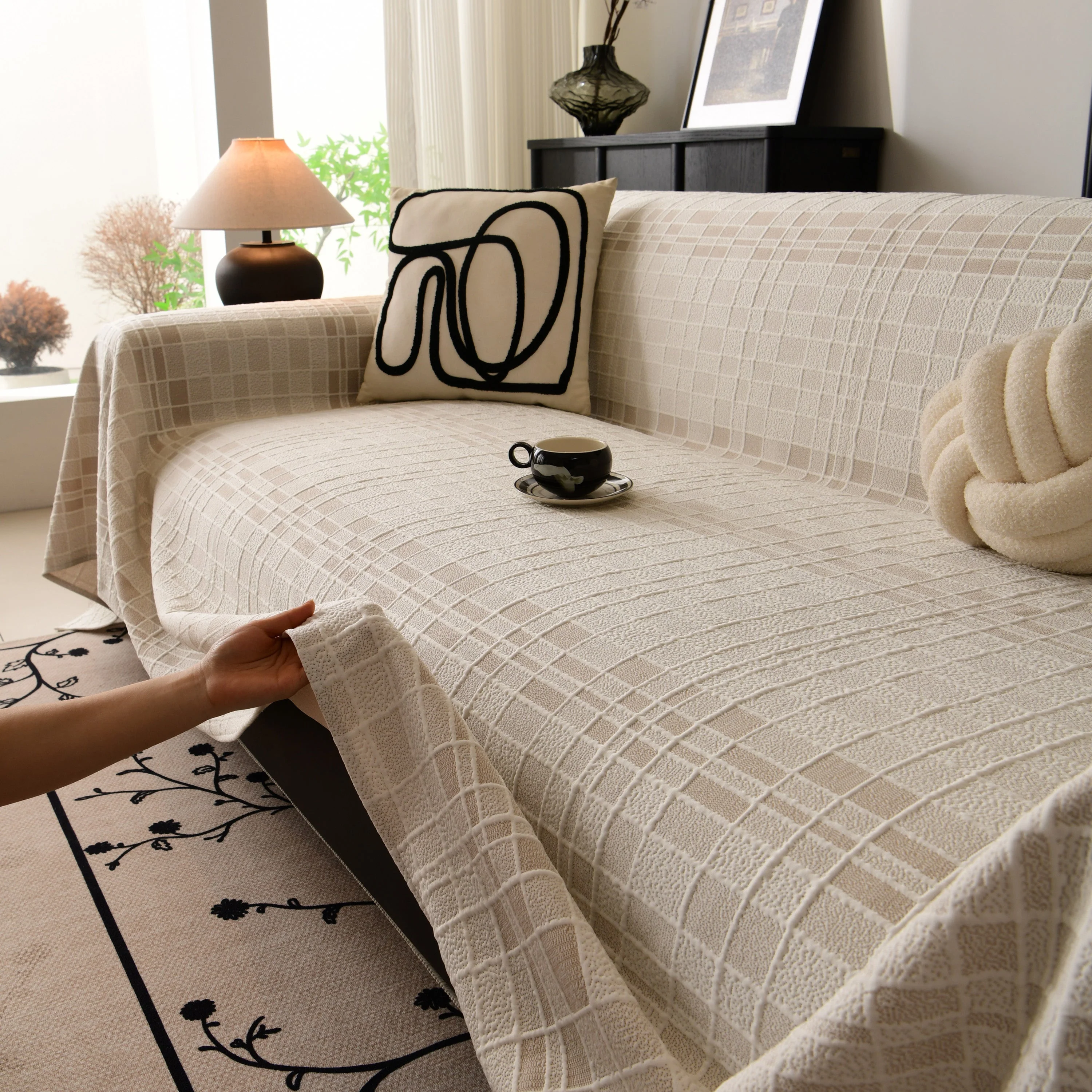 Sofa Cover Throw with Subtle Textured Stripes Lightweight Smooth Couch Slipcover - Image 86