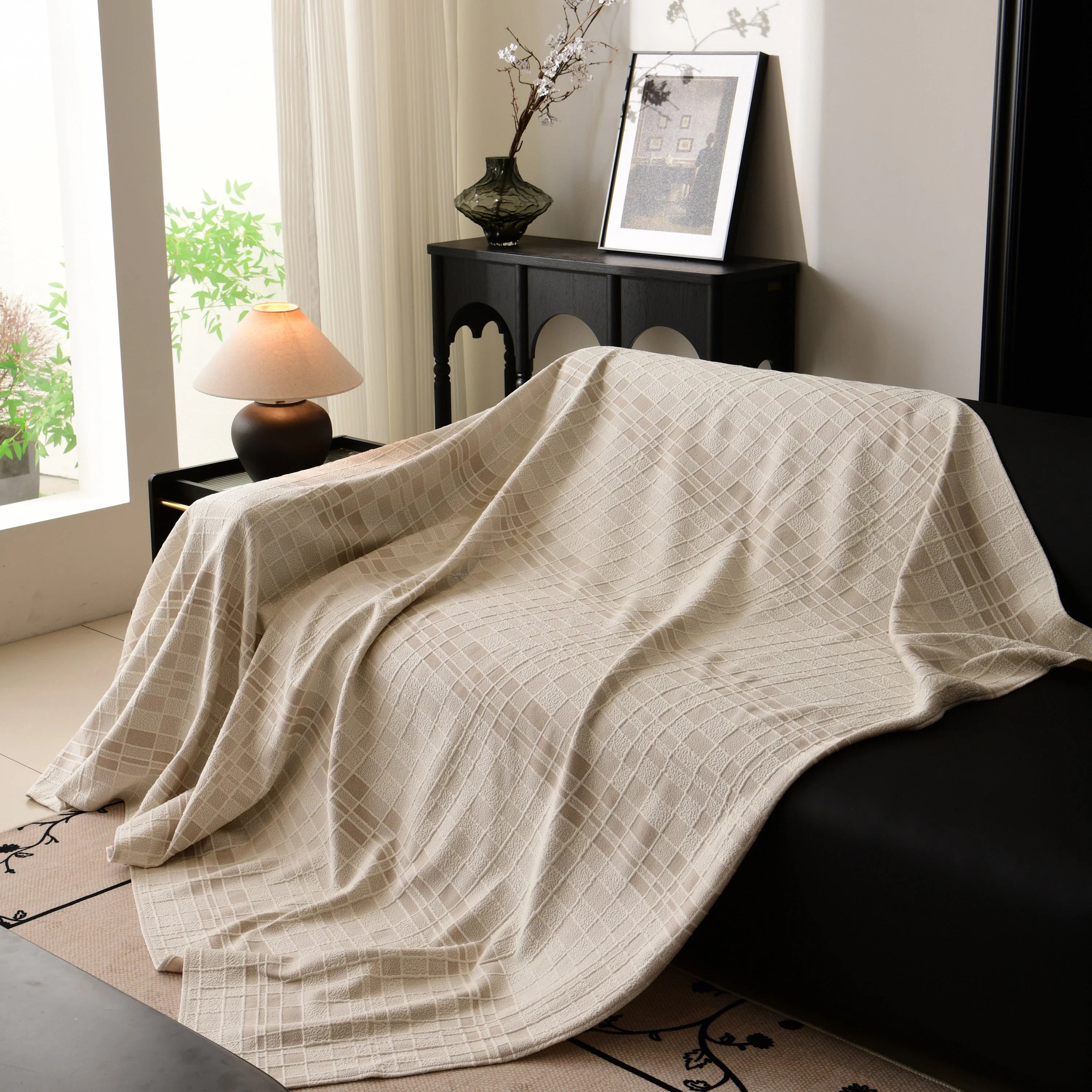 Sofa Cover Throw with Subtle Textured Stripes Lightweight Smooth Couch Slipcover - Image 88