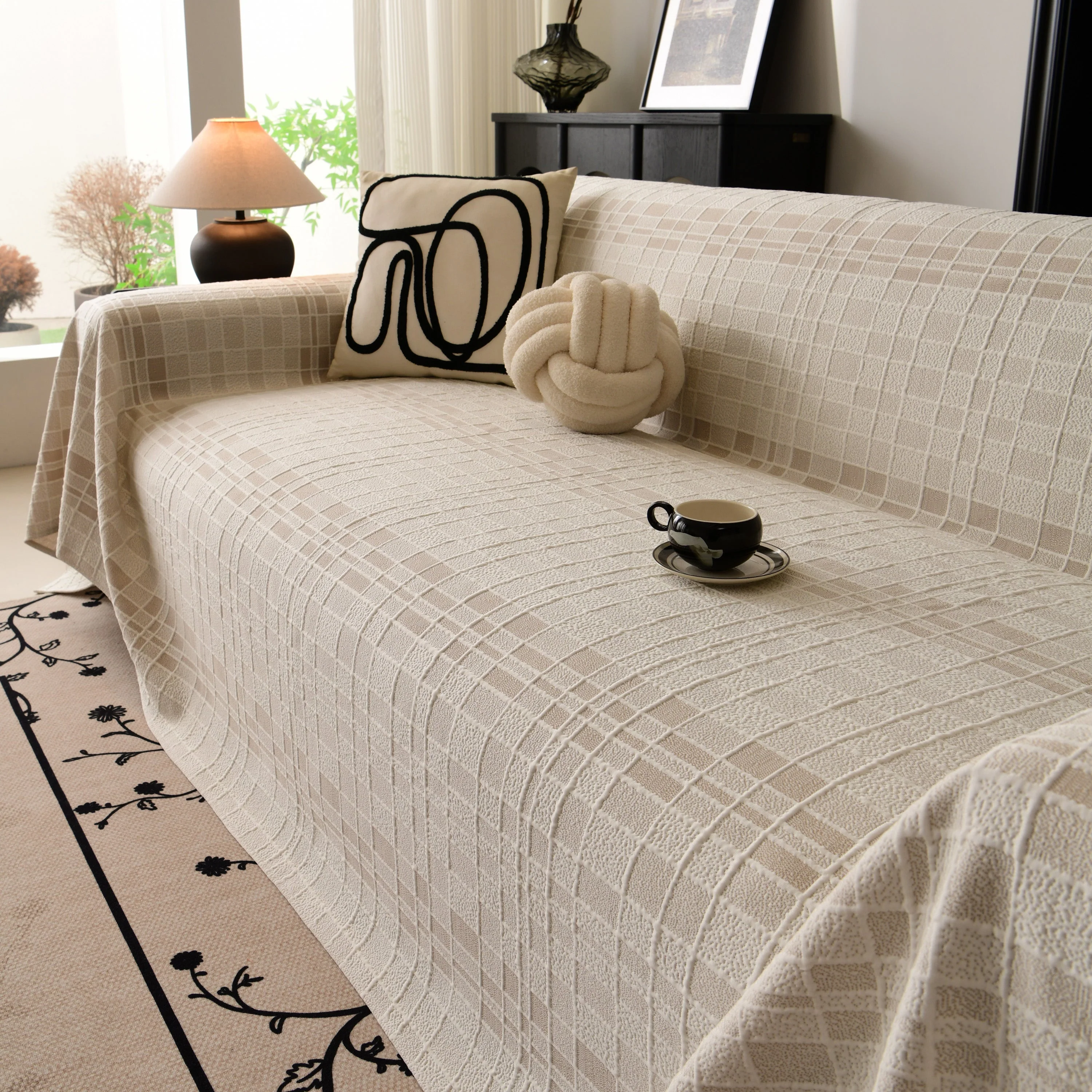 Sofa Cover Throw with Subtle Textured Stripes Lightweight Smooth Couch Slipcover - Image 89