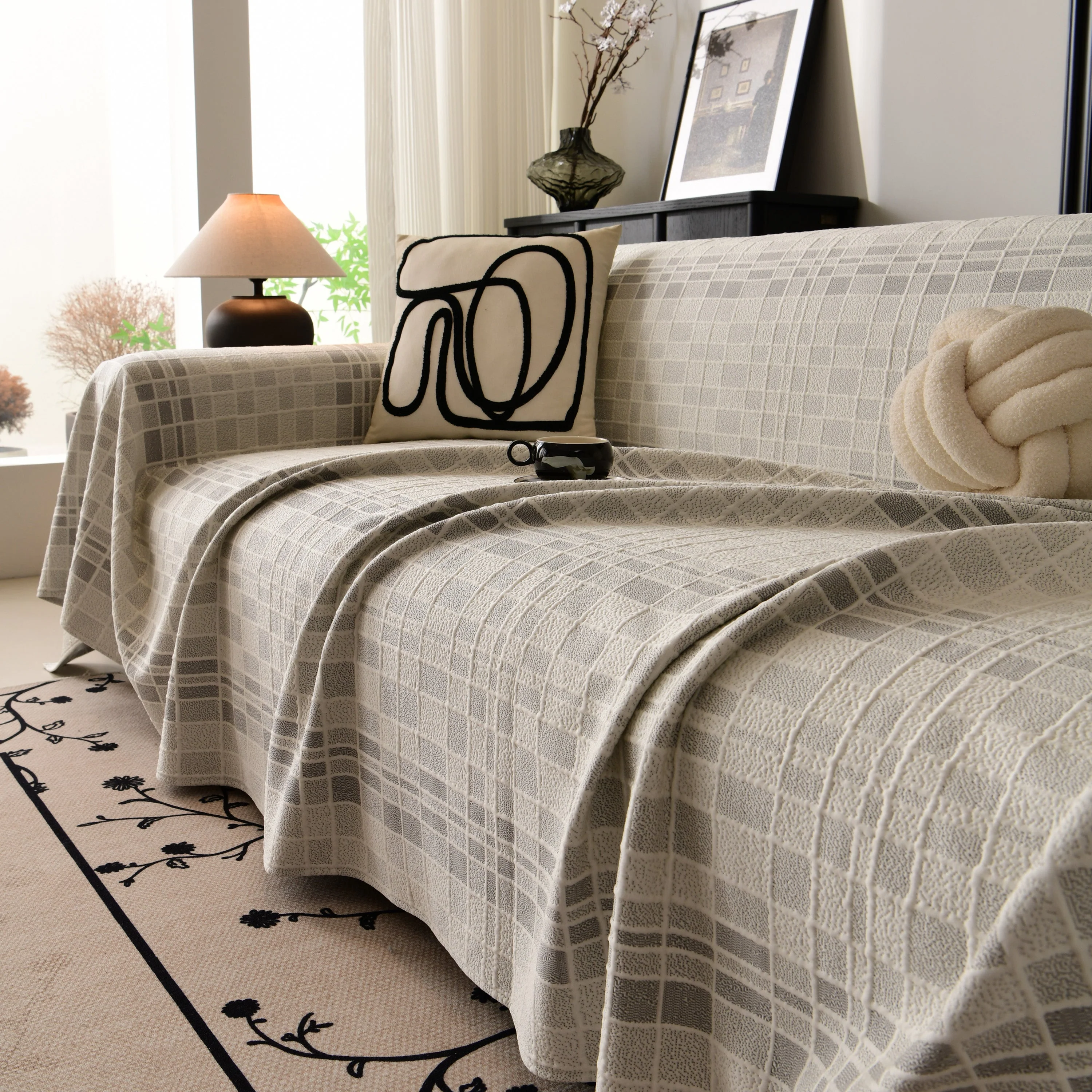 Sofa Cover Throw with Subtle Textured Stripes Lightweight Smooth Couch Slipcover - Image 9