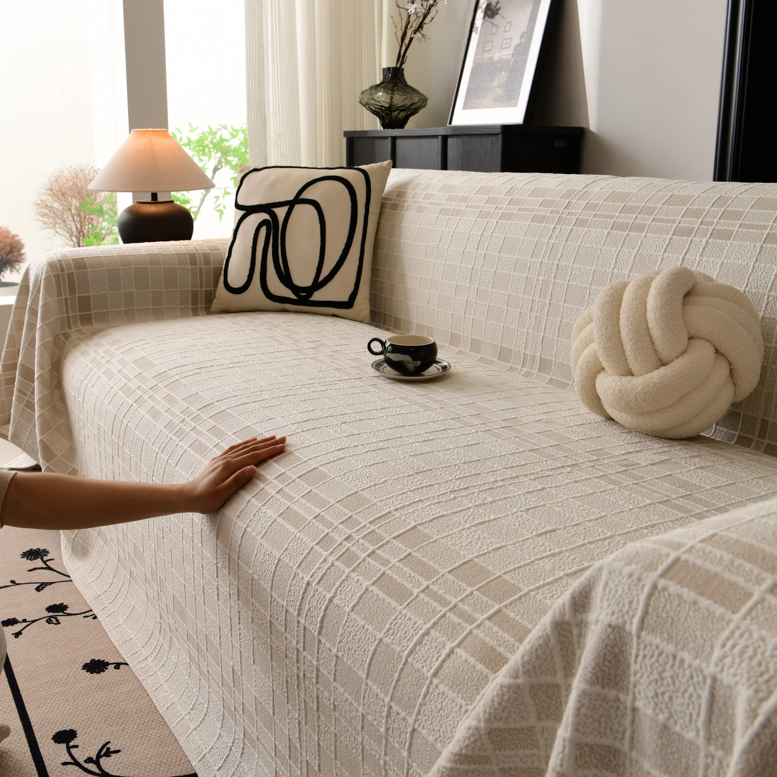 Sofa Cover Throw with Subtle Textured Stripes Lightweight Smooth Couch Slipcover - Image 90