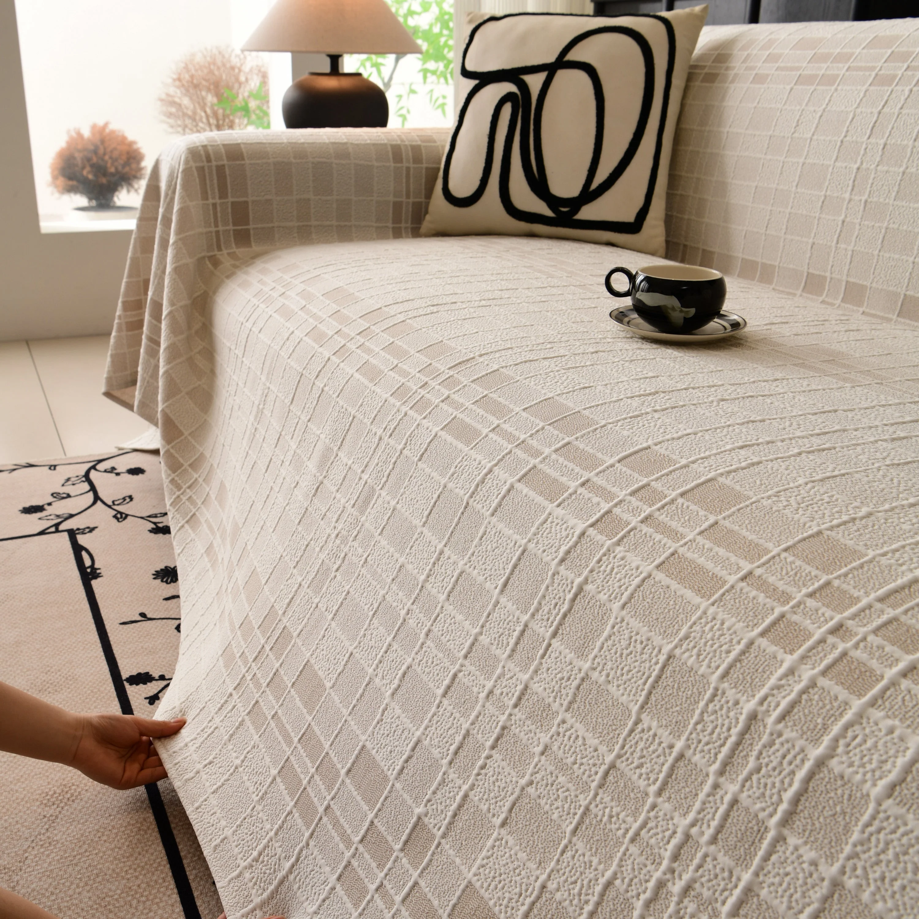 Sofa Cover Throw with Subtle Textured Stripes Lightweight Smooth Couch Slipcover - Image 91