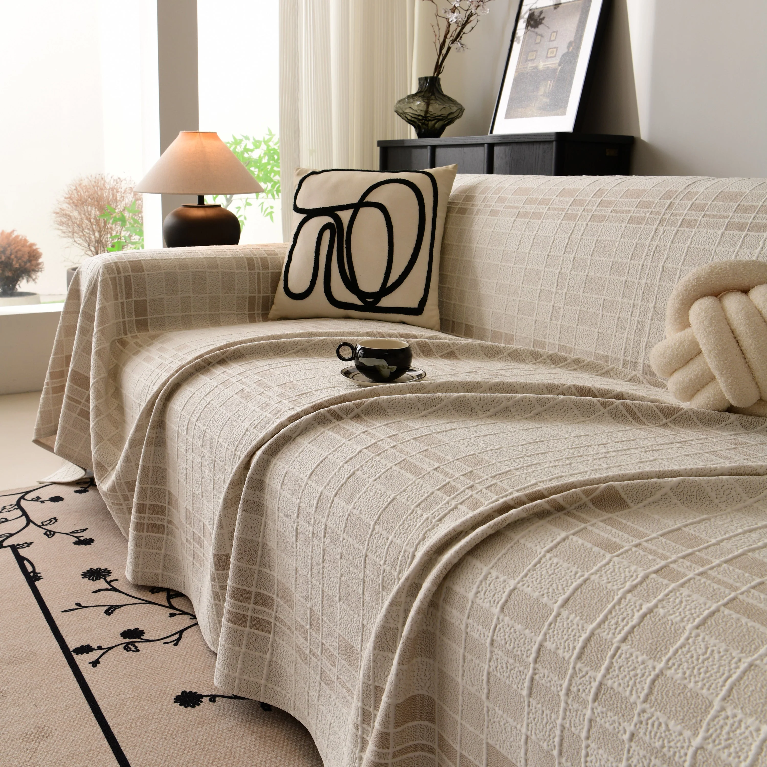 Sofa Cover Throw with Subtle Textured Stripes Lightweight Smooth Couch Slipcover - Image 92
