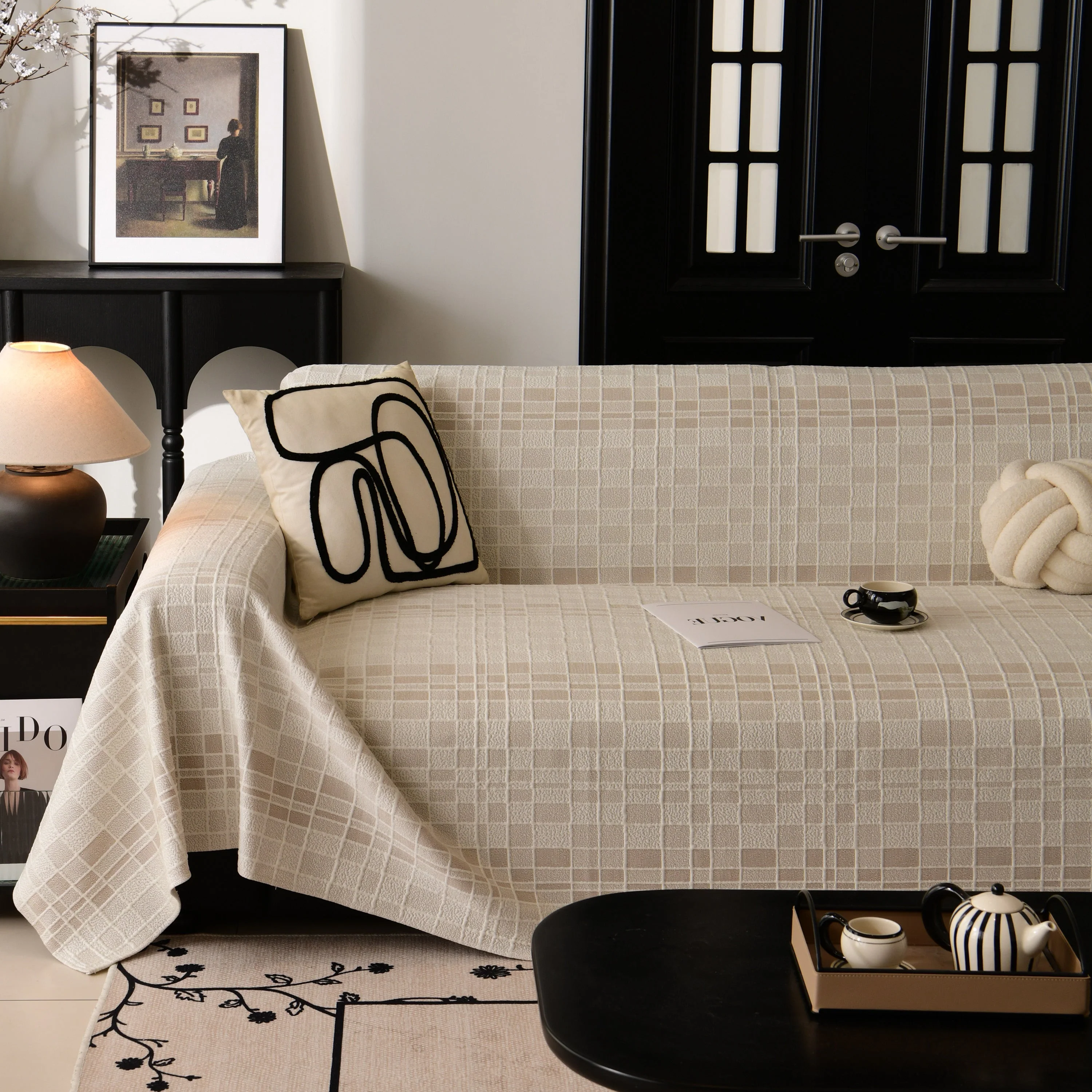 Sofa Cover Throw with Subtle Textured Stripes Lightweight Smooth Couch Slipcover - Image 95