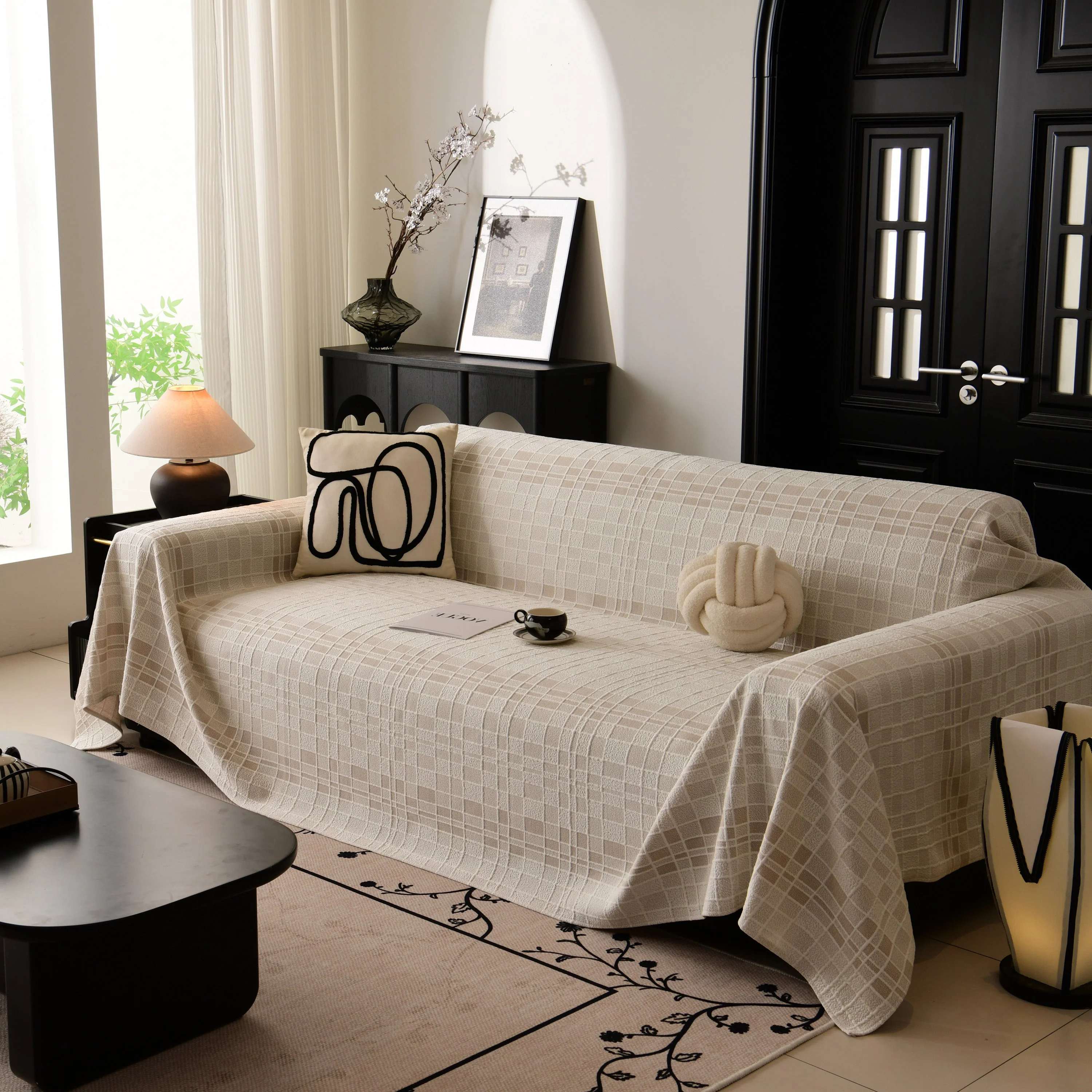 Sofa Cover Throw with Subtle Textured Stripes Lightweight Smooth Couch Slipcover - Image 96