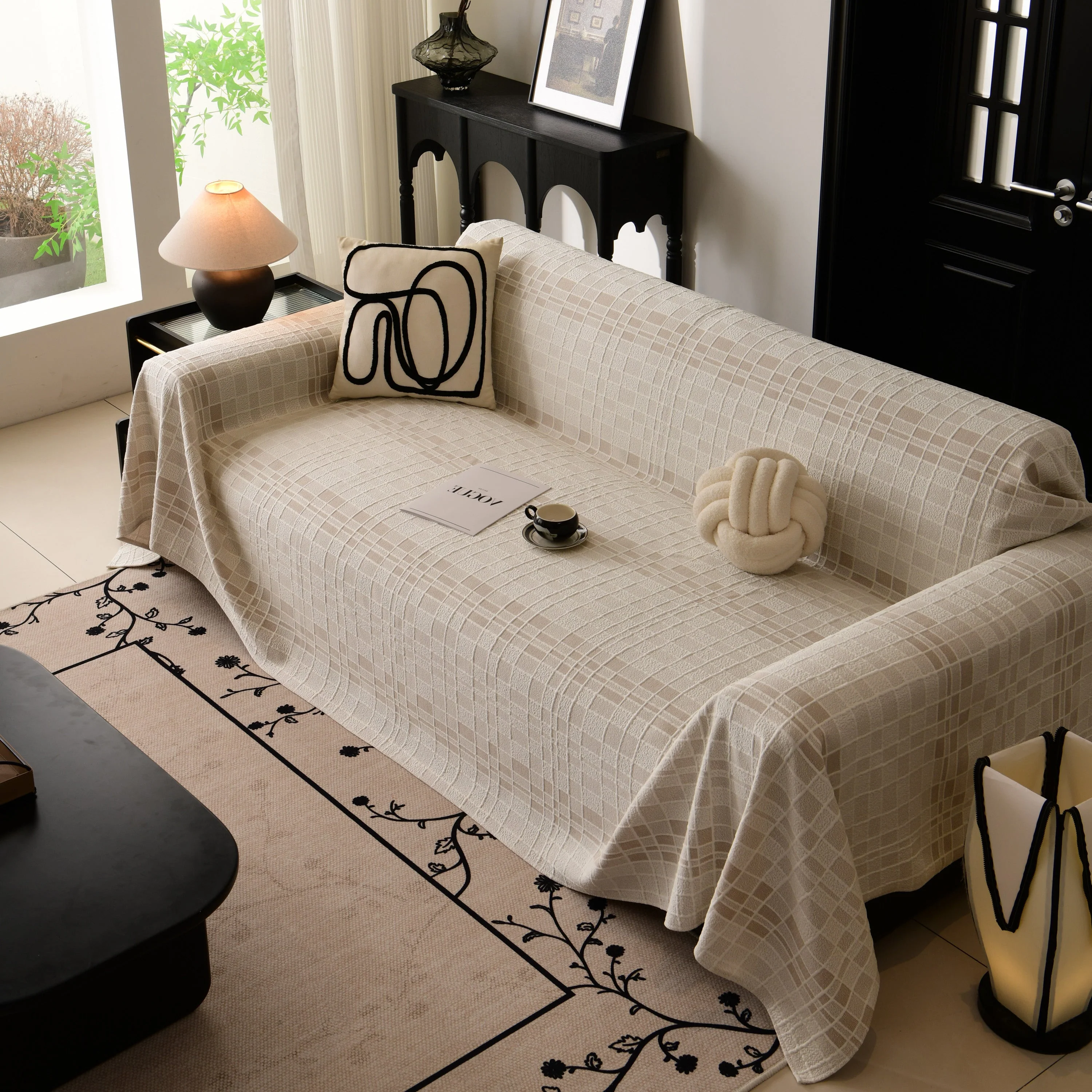 Sofa Cover Throw with Subtle Textured Stripes Lightweight Smooth Couch Slipcover - Image 97