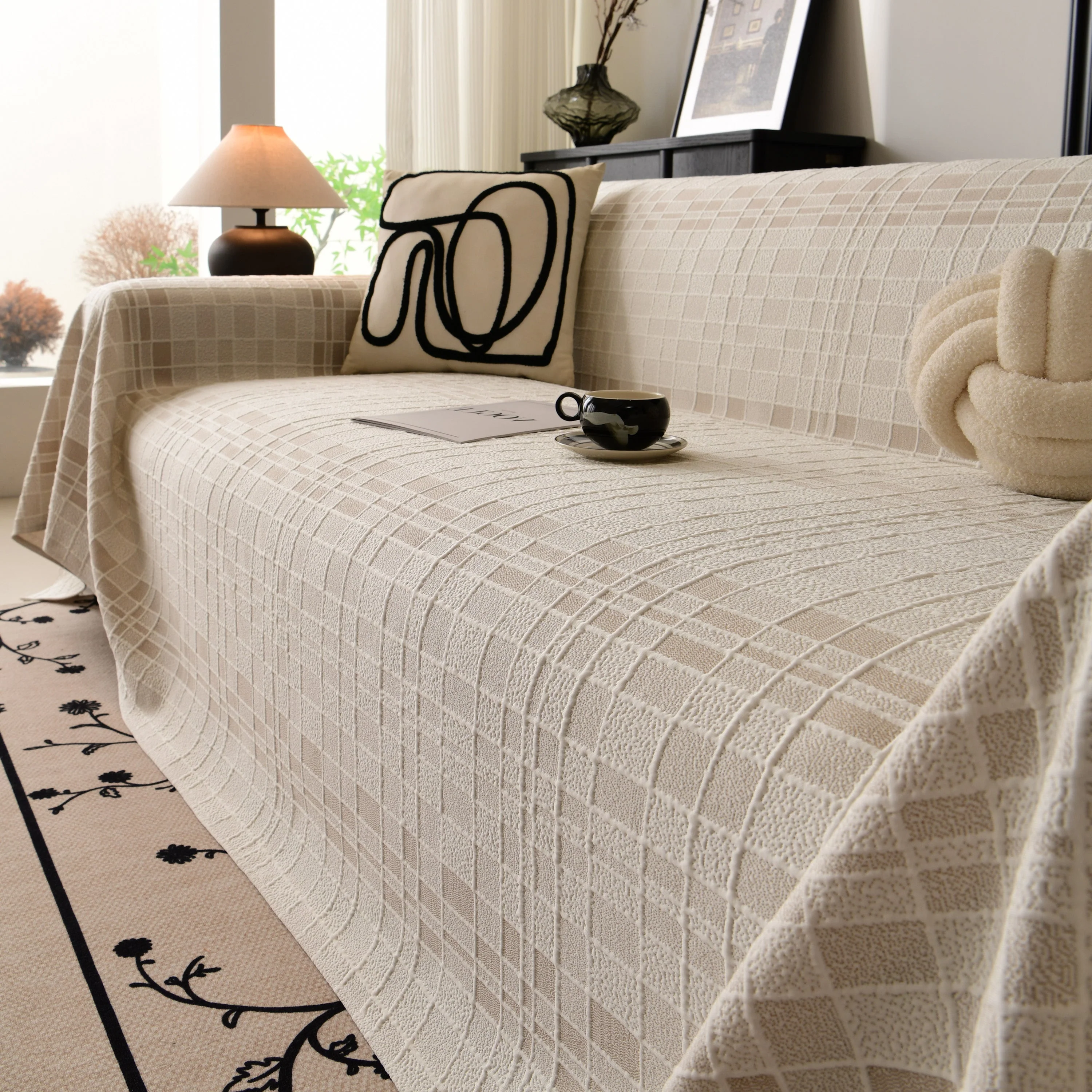 Sofa Cover Throw with Subtle Textured Stripes Lightweight Smooth Couch Slipcover - Image 98