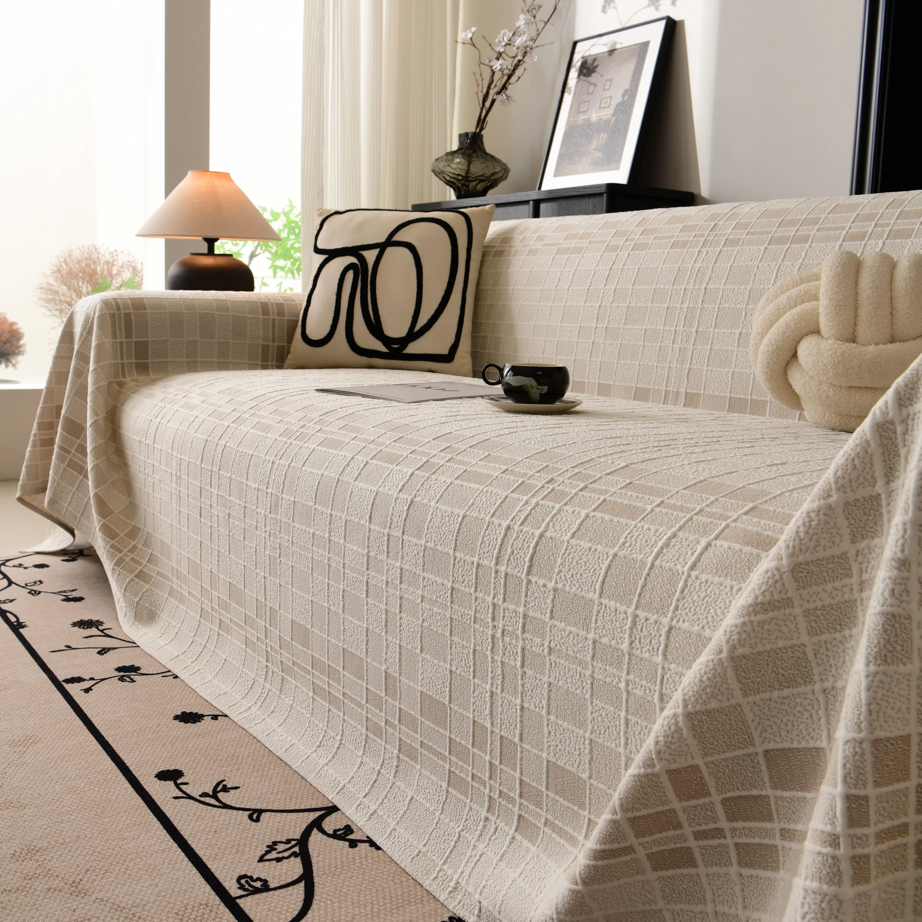 Sofa Cover Throw with Subtle Textured Stripes Lightweight Smooth Couch Slipcover - Image 99
