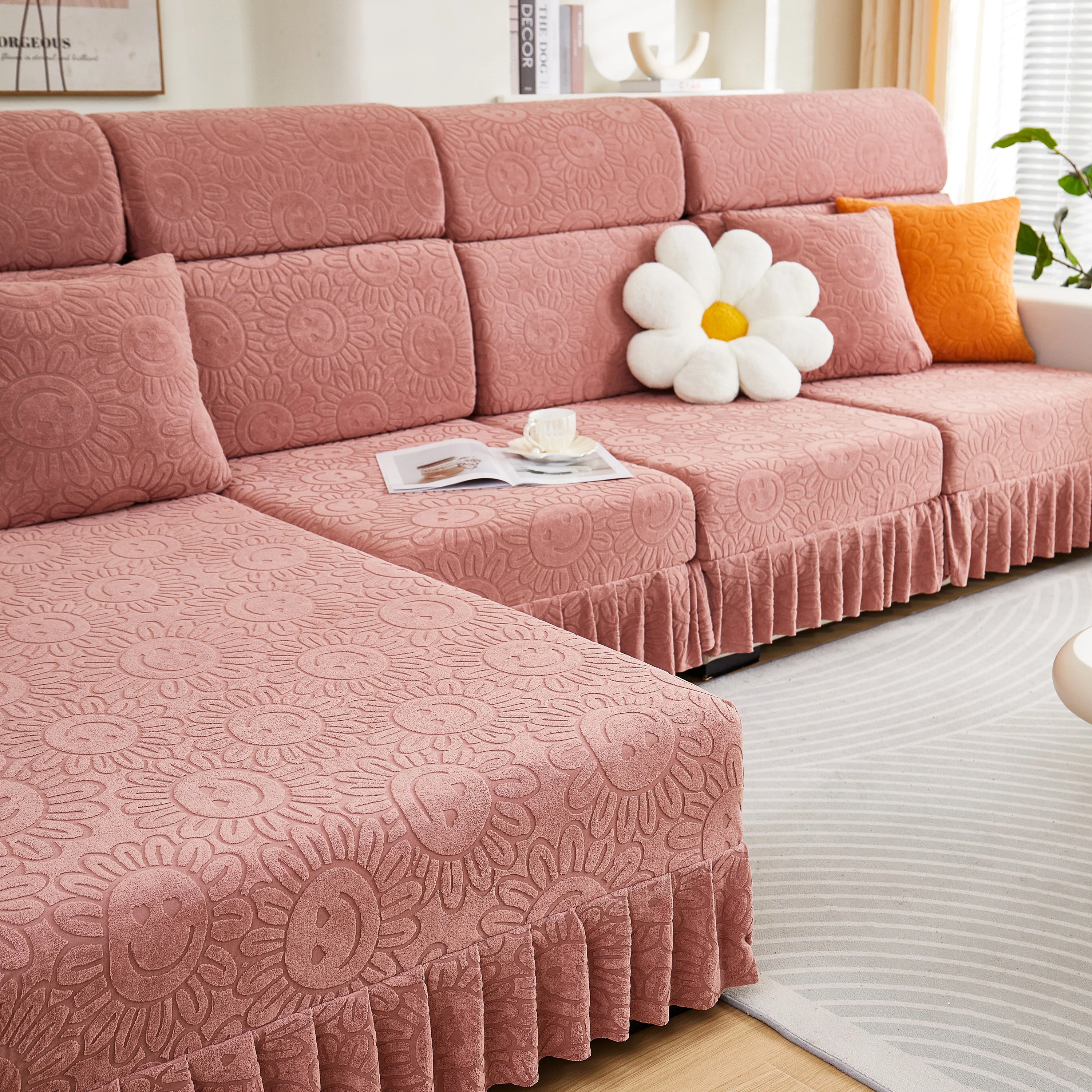 Sofa Seat Cover, Sunflower Patterned Elastic Skirted Couch Cushion Covers for 1/2/3/4-Seater Sofas - Image 10