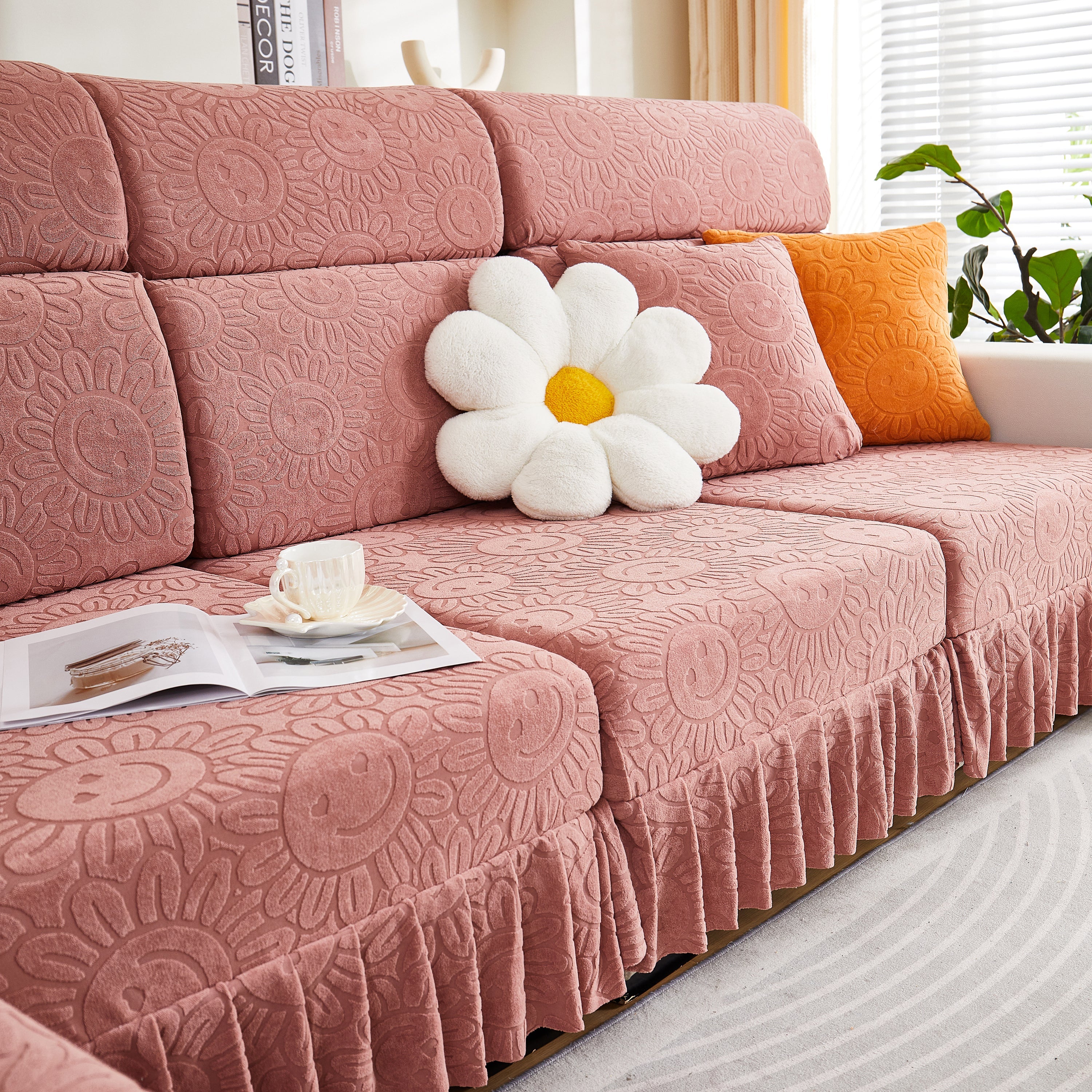 Sofa Seat Cover, Sunflower Patterned Elastic Skirted Couch Cushion Covers for 1/2/3/4-Seater Sofas - Image 11