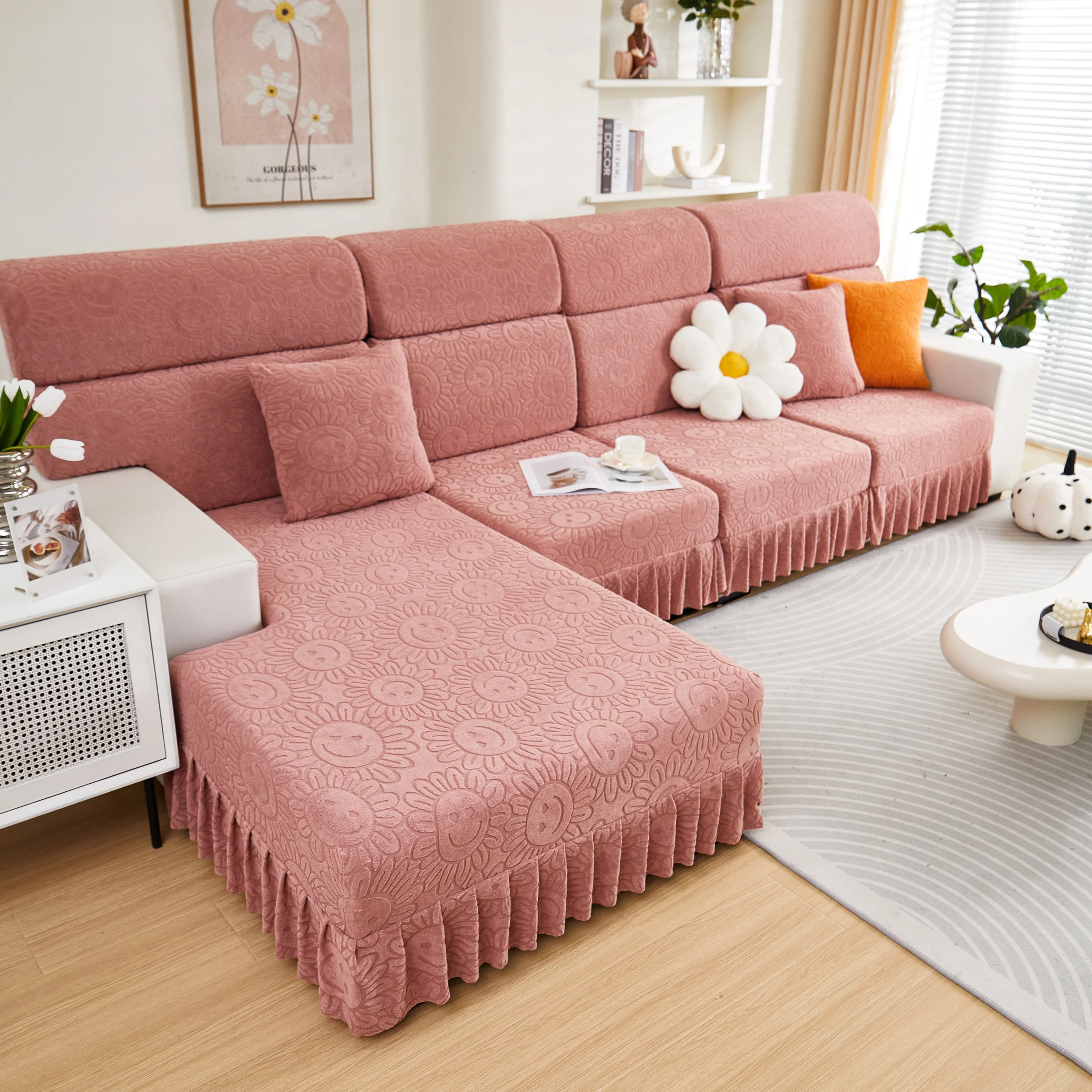 Sofa Seat Cover, Sunflower Patterned Elastic Skirted Couch Cushion Covers for 1/2/3/4-Seater Sofas - Image 12
