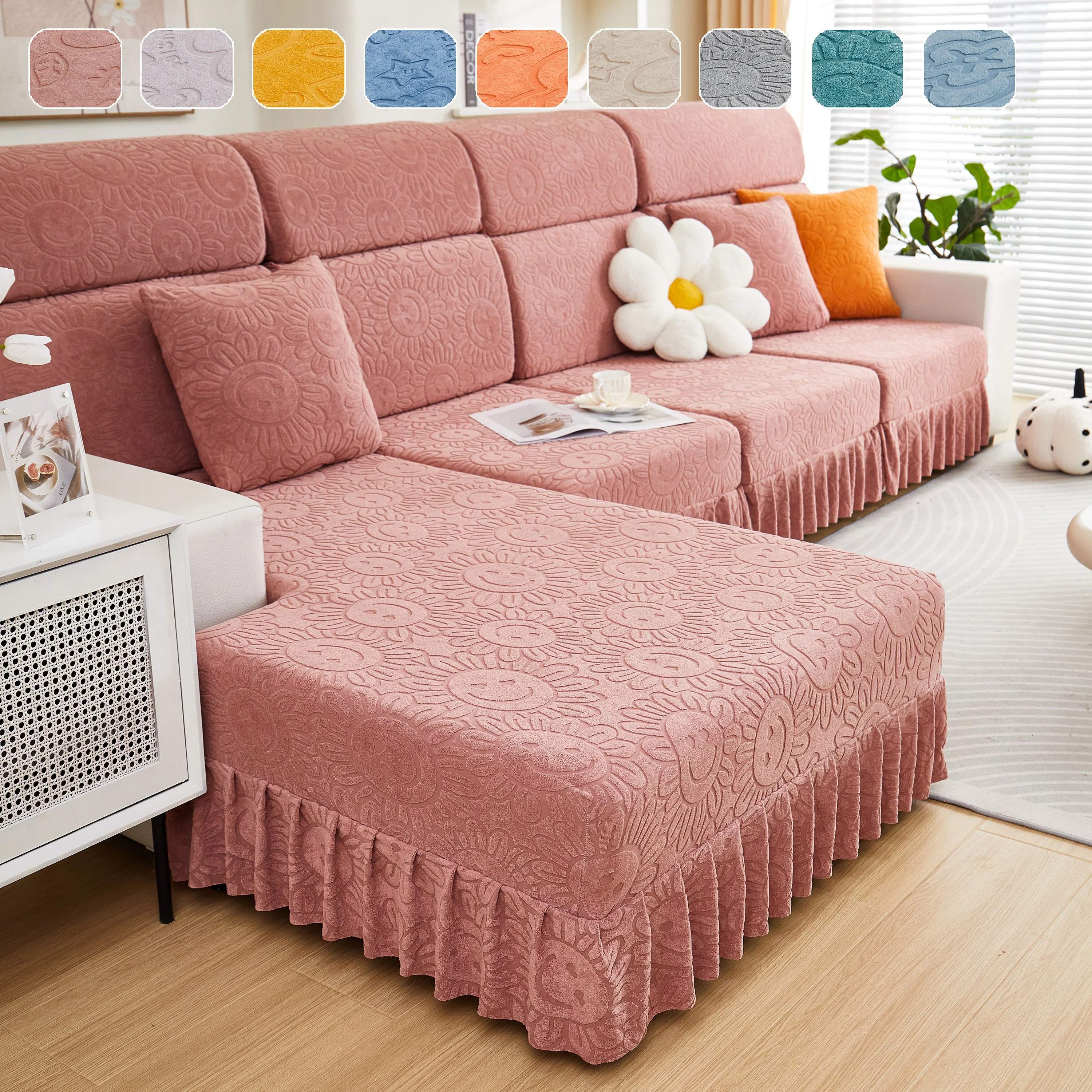 Sofa Seat Cover, Sunflower Patterned Elastic Skirted Couch Cushion Covers for 1/2/3/4-Seater Sofas - Image 13