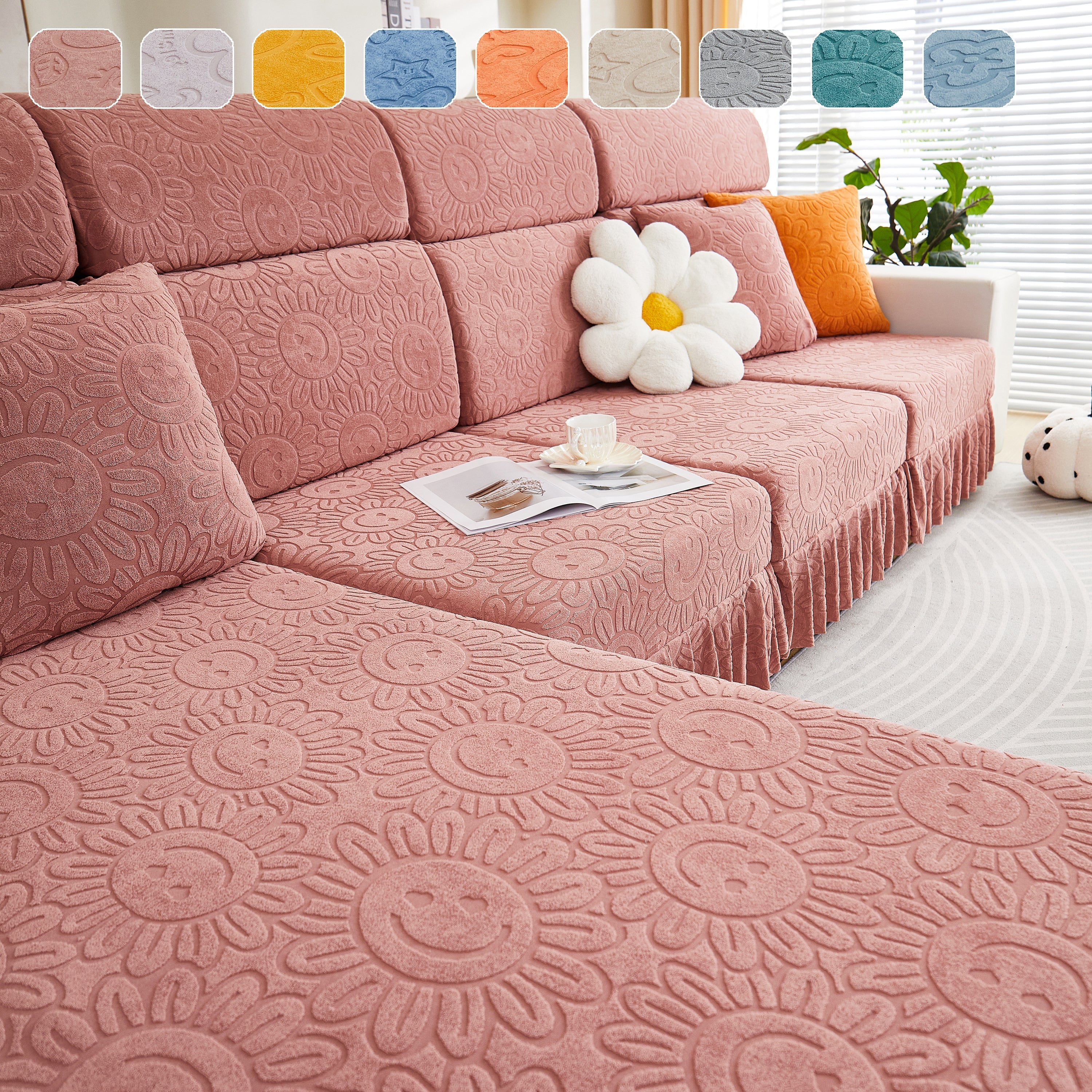 Sofa Seat Cover, Sunflower Patterned Elastic Skirted Couch Cushion Covers for 1/2/3/4-Seater Sofas - Image 14