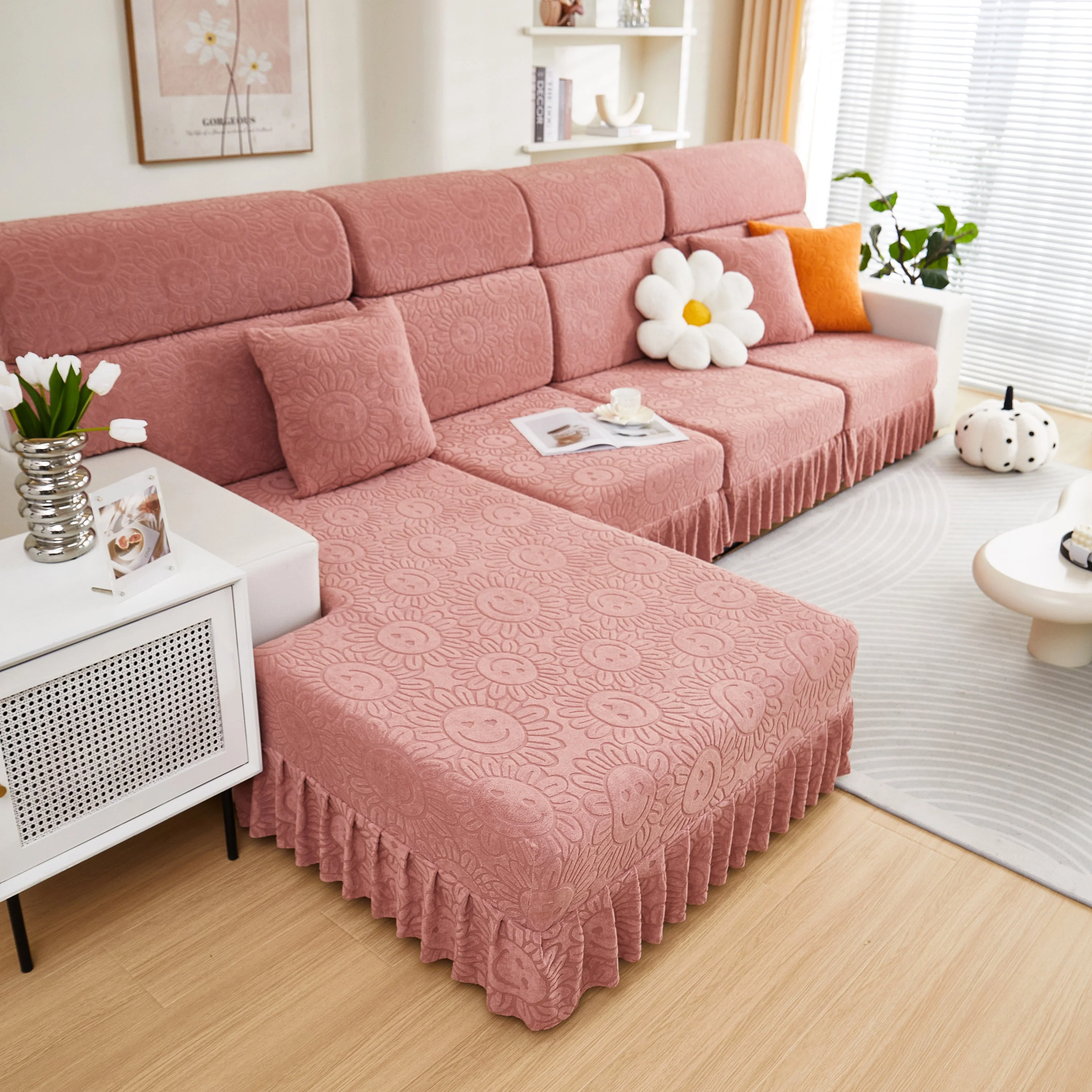 Sofa Seat Cover, Sunflower Patterned Elastic Skirted Couch Cushion Covers for 1/2/3/4-Seater Sofas - Image 15