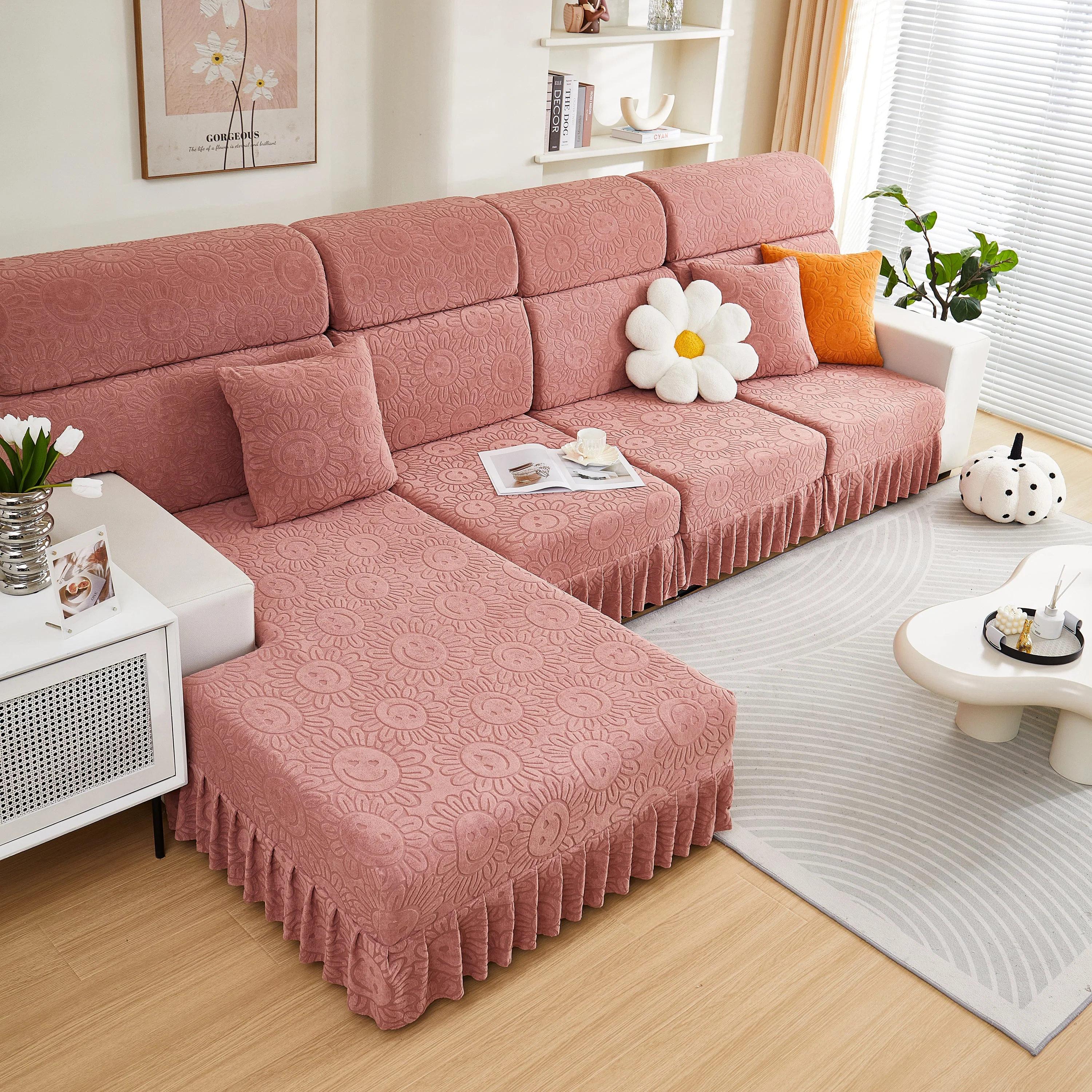 Sofa Seat Cover, Sunflower Patterned Elastic Skirted Couch Cushion Covers for 1/2/3/4-Seater Sofas - Image 16