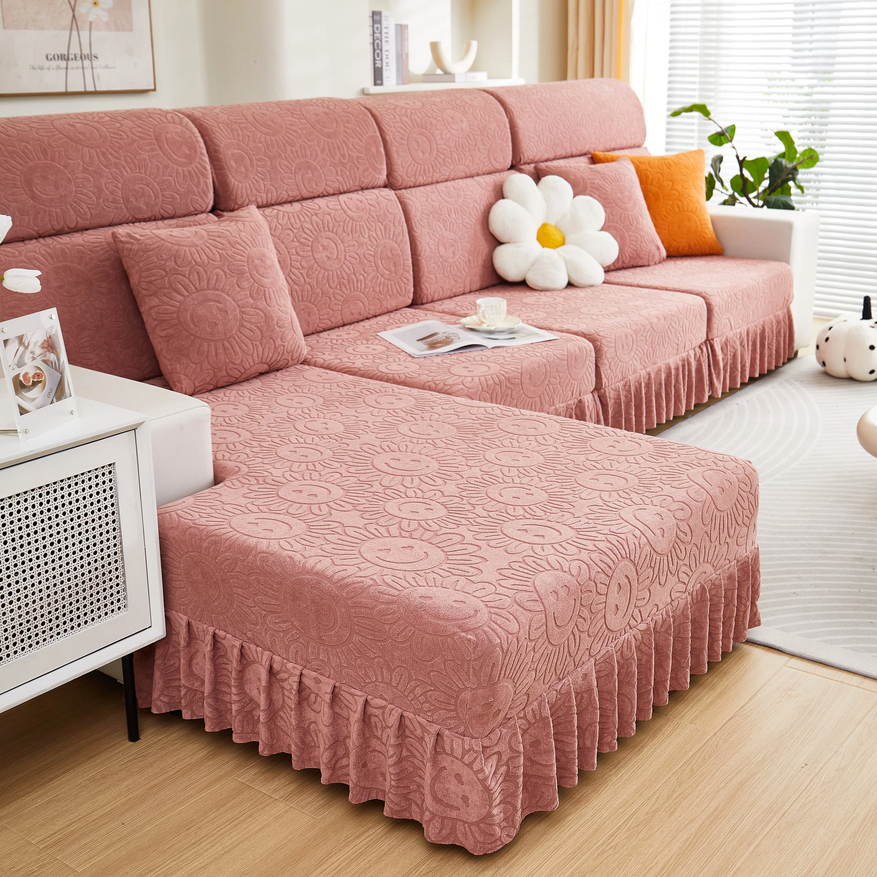 Sofa Seat Cover, Sunflower Patterned Elastic Skirted Couch Cushion Covers for 1/2/3/4-Seater Sofas - Image 17
