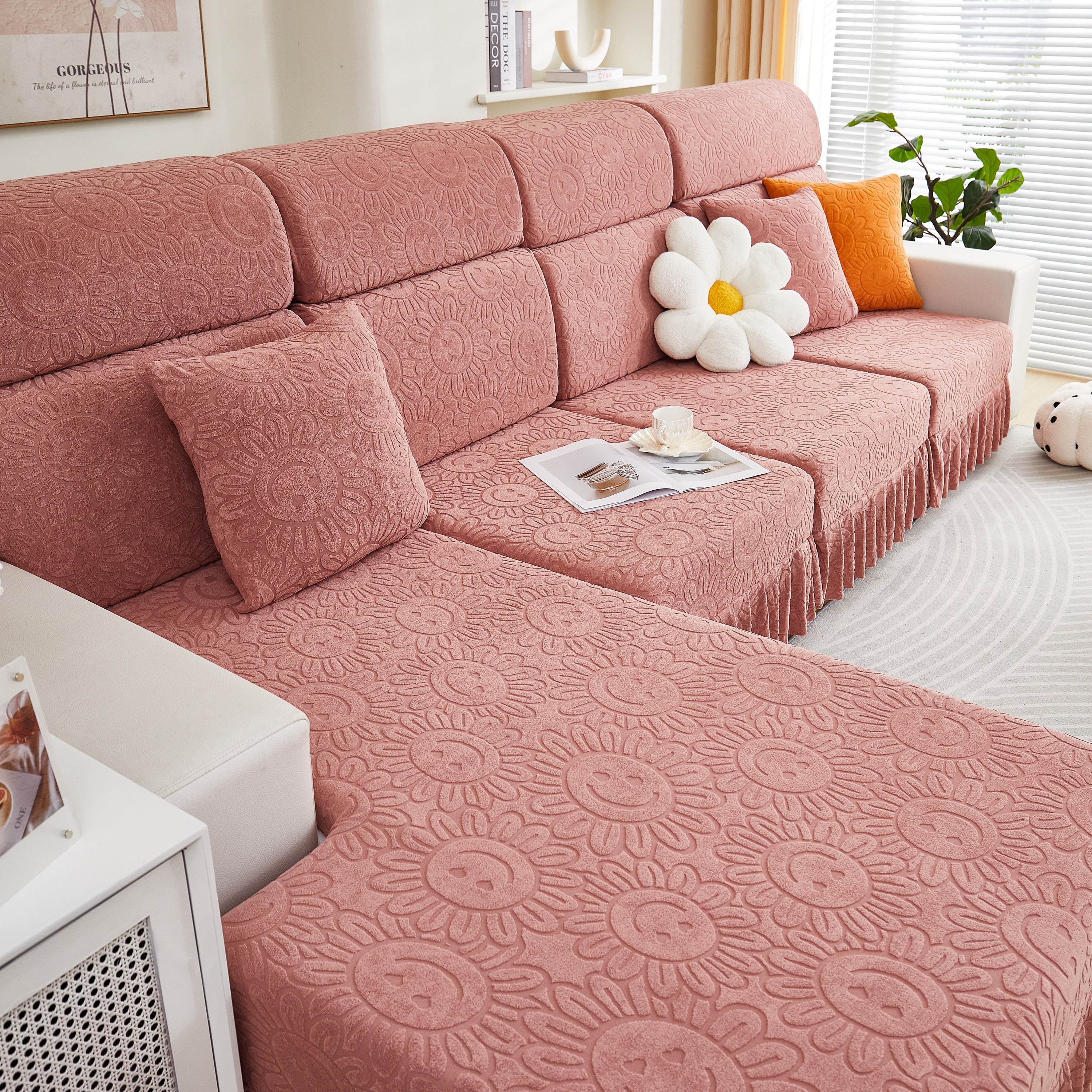 Sofa Seat Cover, Sunflower Patterned Elastic Skirted Couch Cushion Covers for 1/2/3/4-Seater Sofas - Image 18