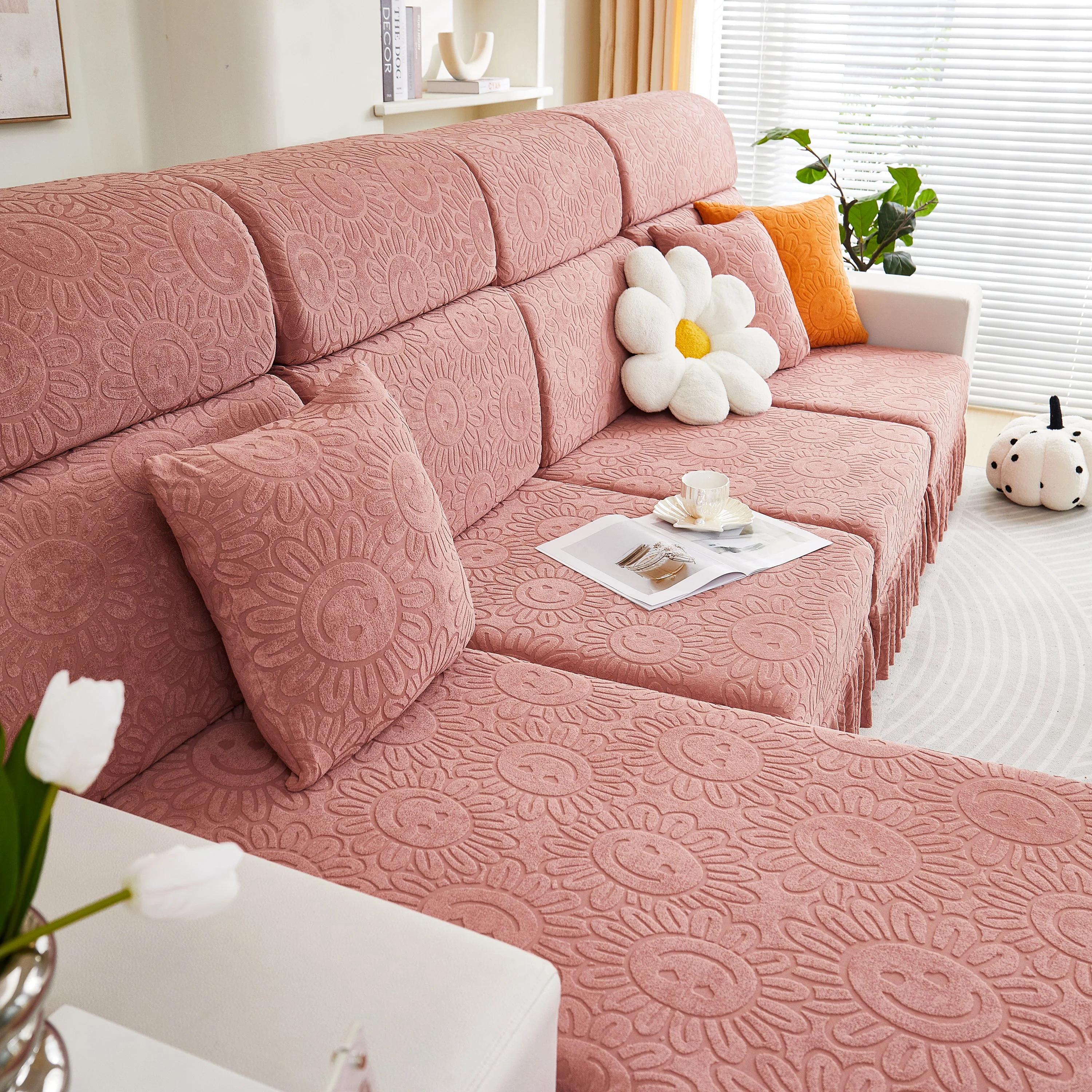 Sofa Seat Cover, Sunflower Patterned Elastic Skirted Couch Cushion Covers for 1/2/3/4-Seater Sofas - Image 19
