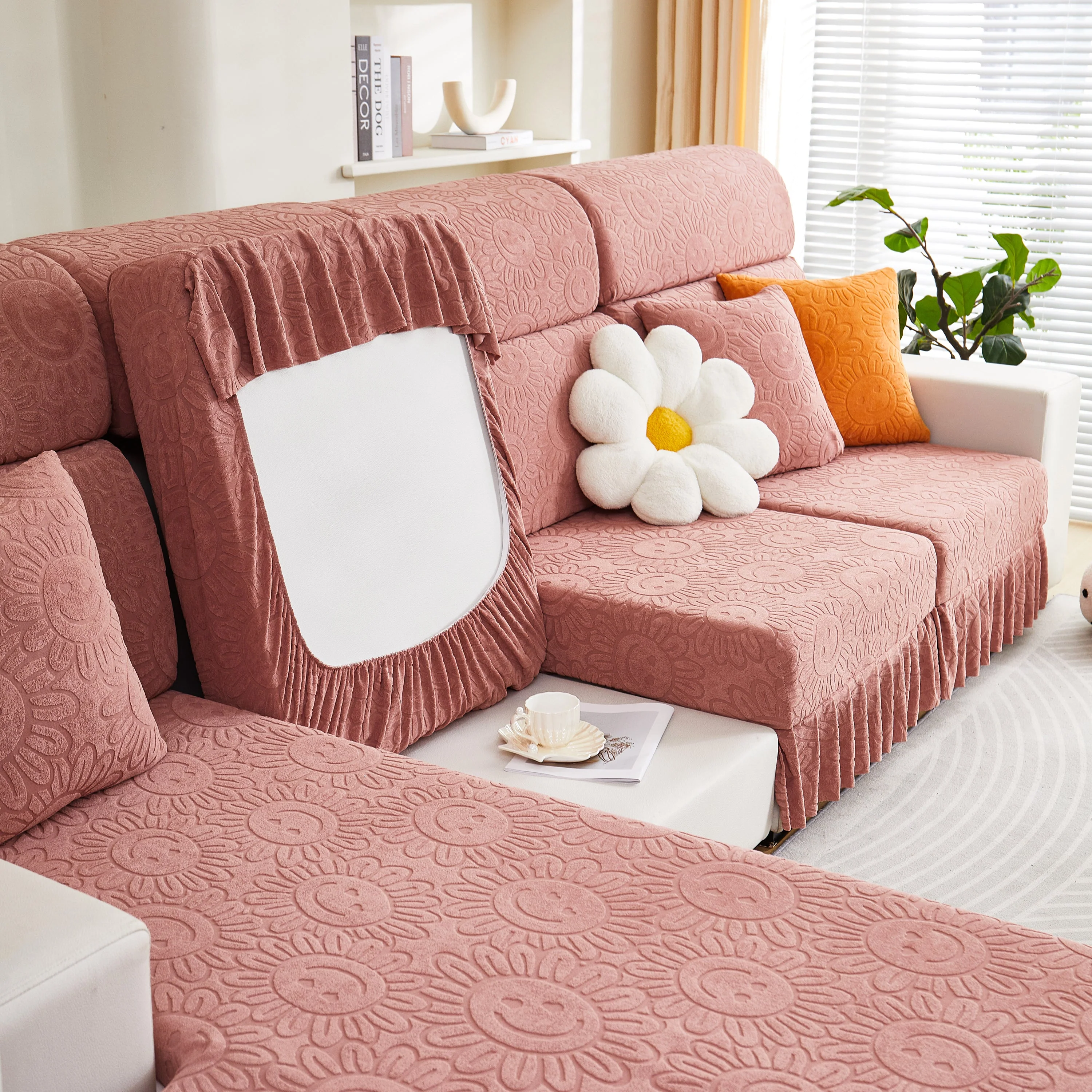 Sofa Seat Cover, Sunflower Patterned Elastic Skirted Couch Cushion Covers for 1/2/3/4-Seater Sofas - Image 2