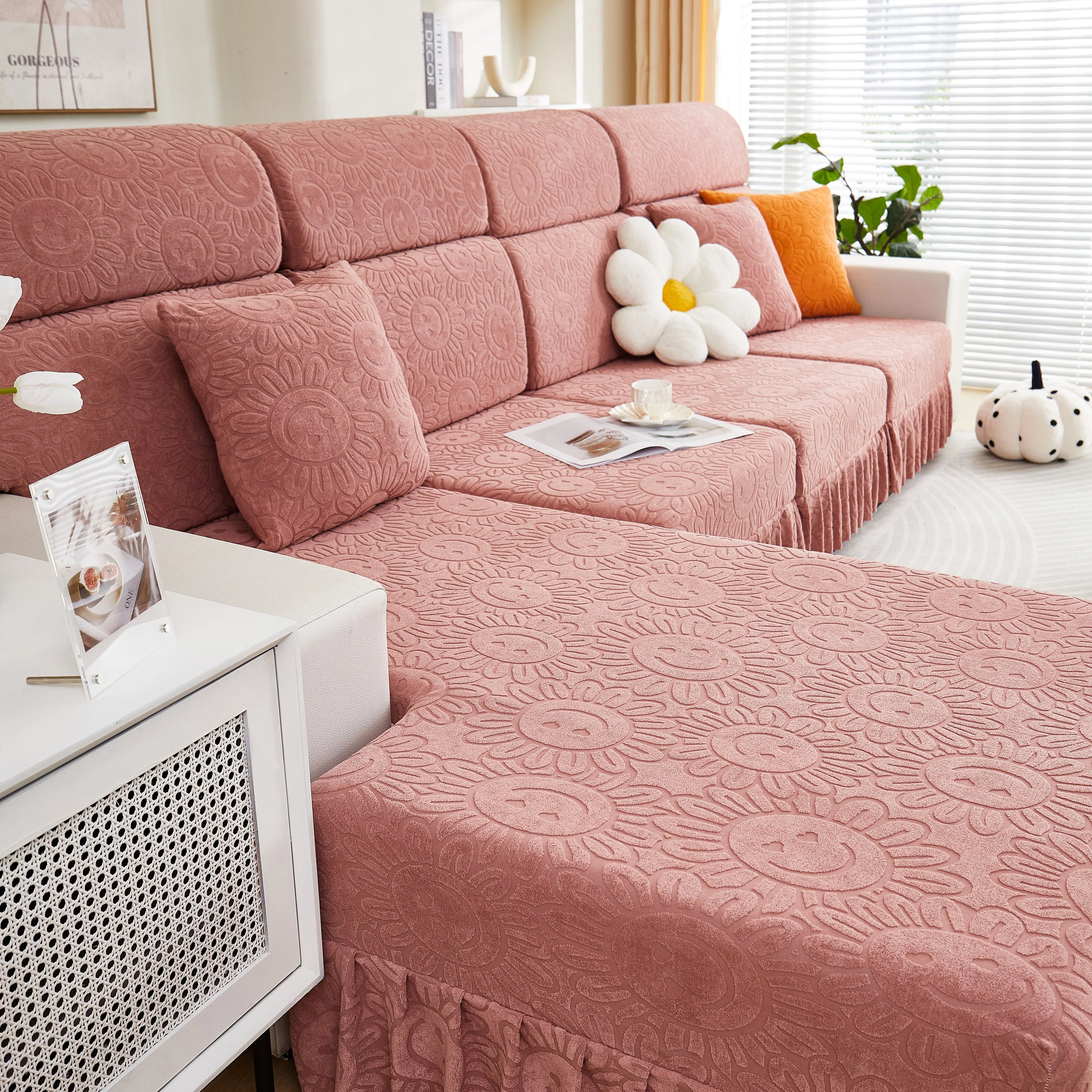Sofa Seat Cover, Sunflower Patterned Elastic Skirted Couch Cushion Covers for 1/2/3/4-Seater Sofas - Image 20