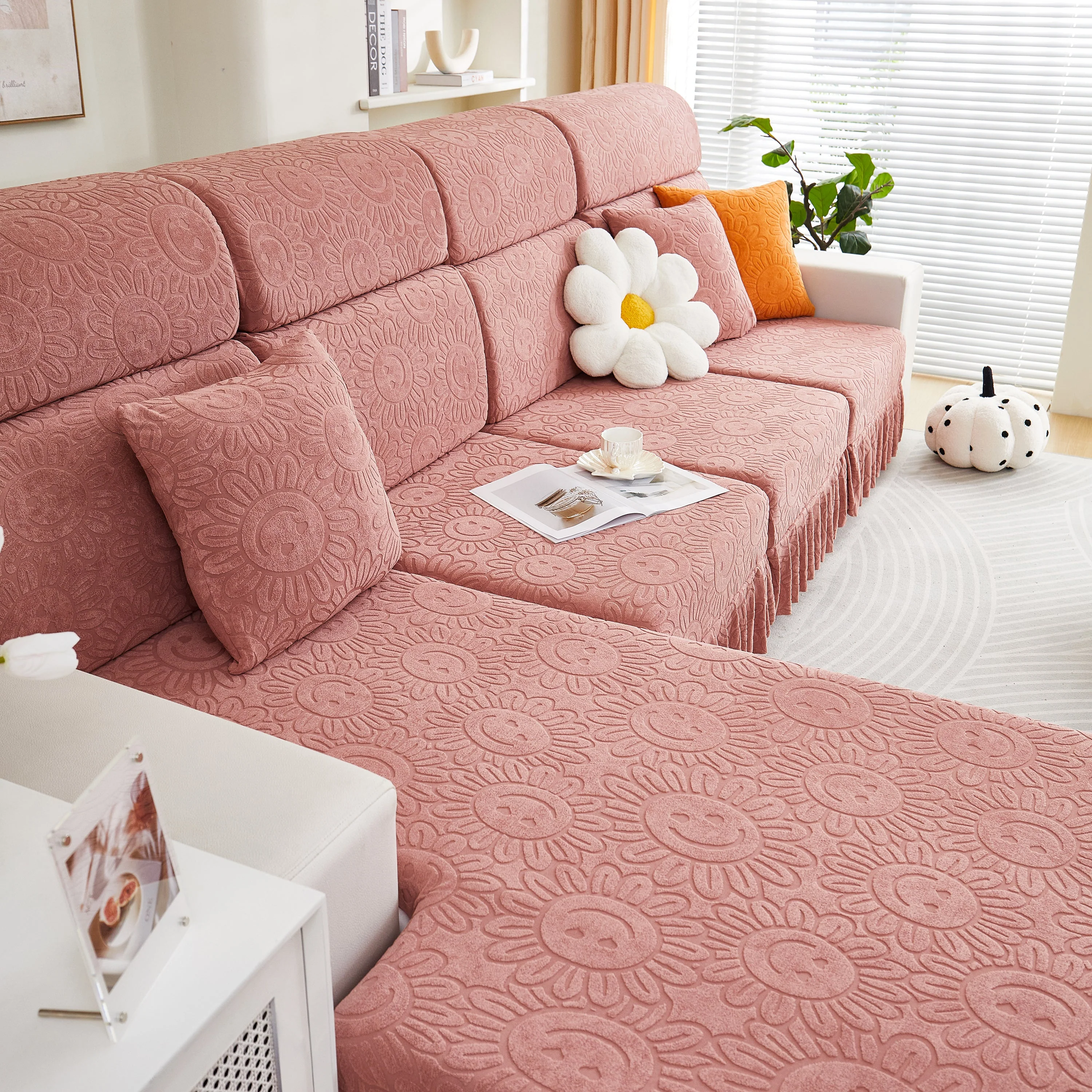 Sofa Seat Cover, Sunflower Patterned Elastic Skirted Couch Cushion Covers for 1/2/3/4-Seater Sofas - Image 21