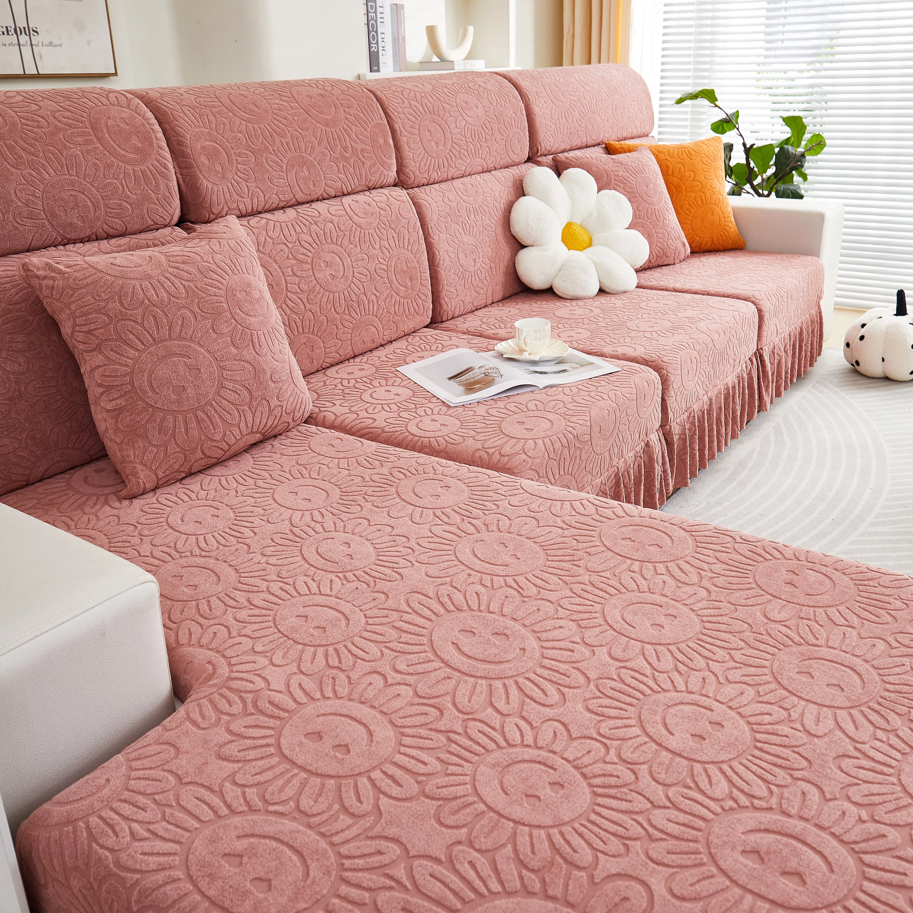 Sofa Seat Cover, Sunflower Patterned Elastic Skirted Couch Cushion Covers for 1/2/3/4-Seater Sofas - Image 22