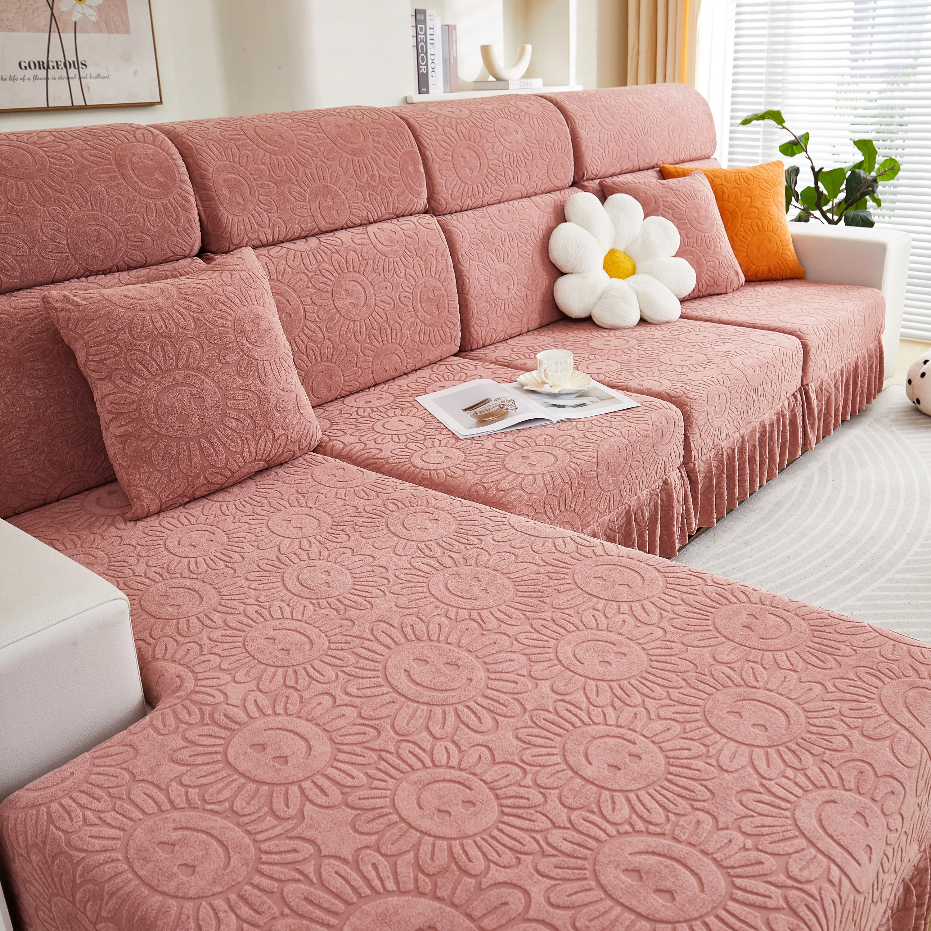 Sofa Seat Cover, Sunflower Patterned Elastic Skirted Couch Cushion Covers for 1/2/3/4-Seater Sofas - Image 23