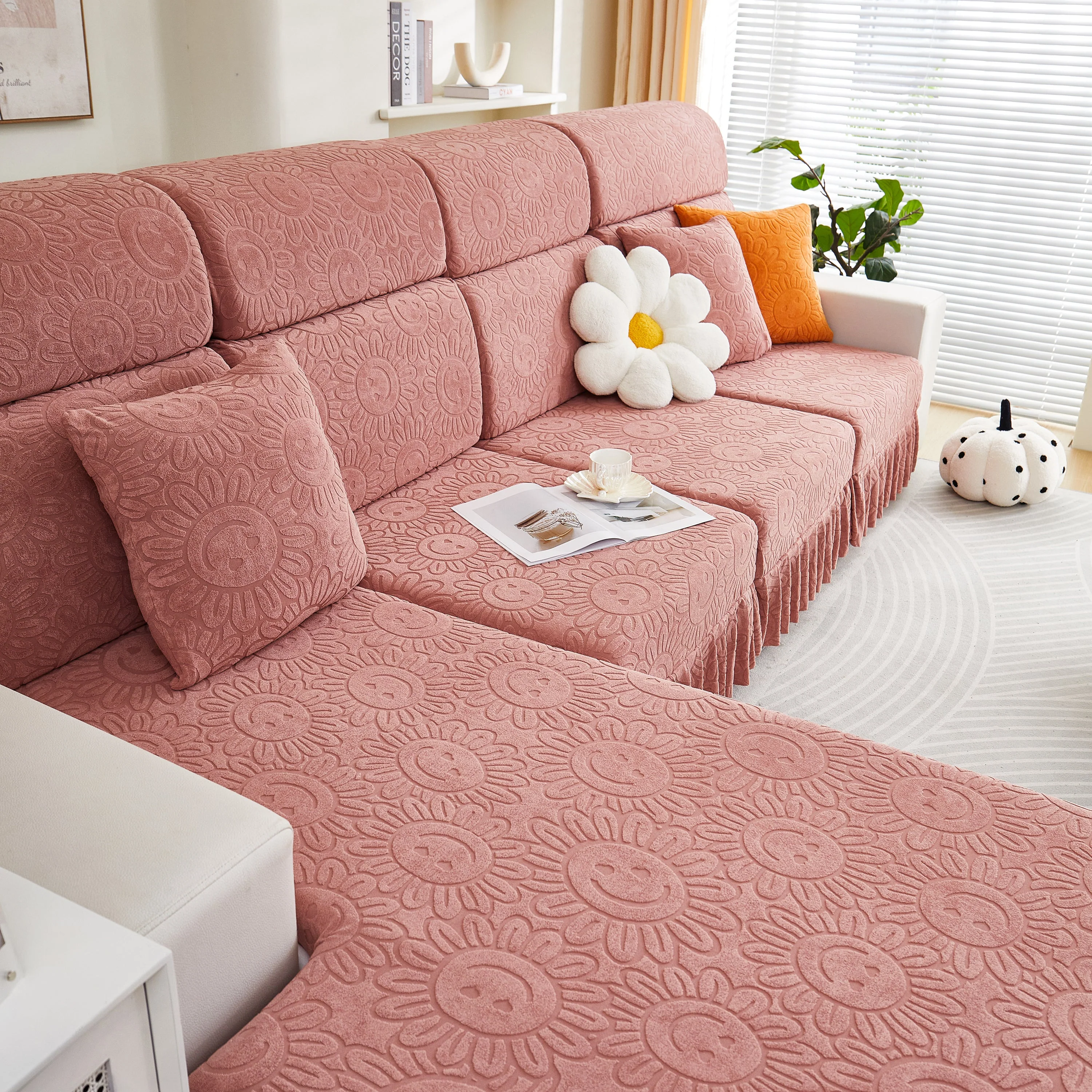 Sofa Seat Cover, Sunflower Patterned Elastic Skirted Couch Cushion Covers for 1/2/3/4-Seater Sofas - Image 24