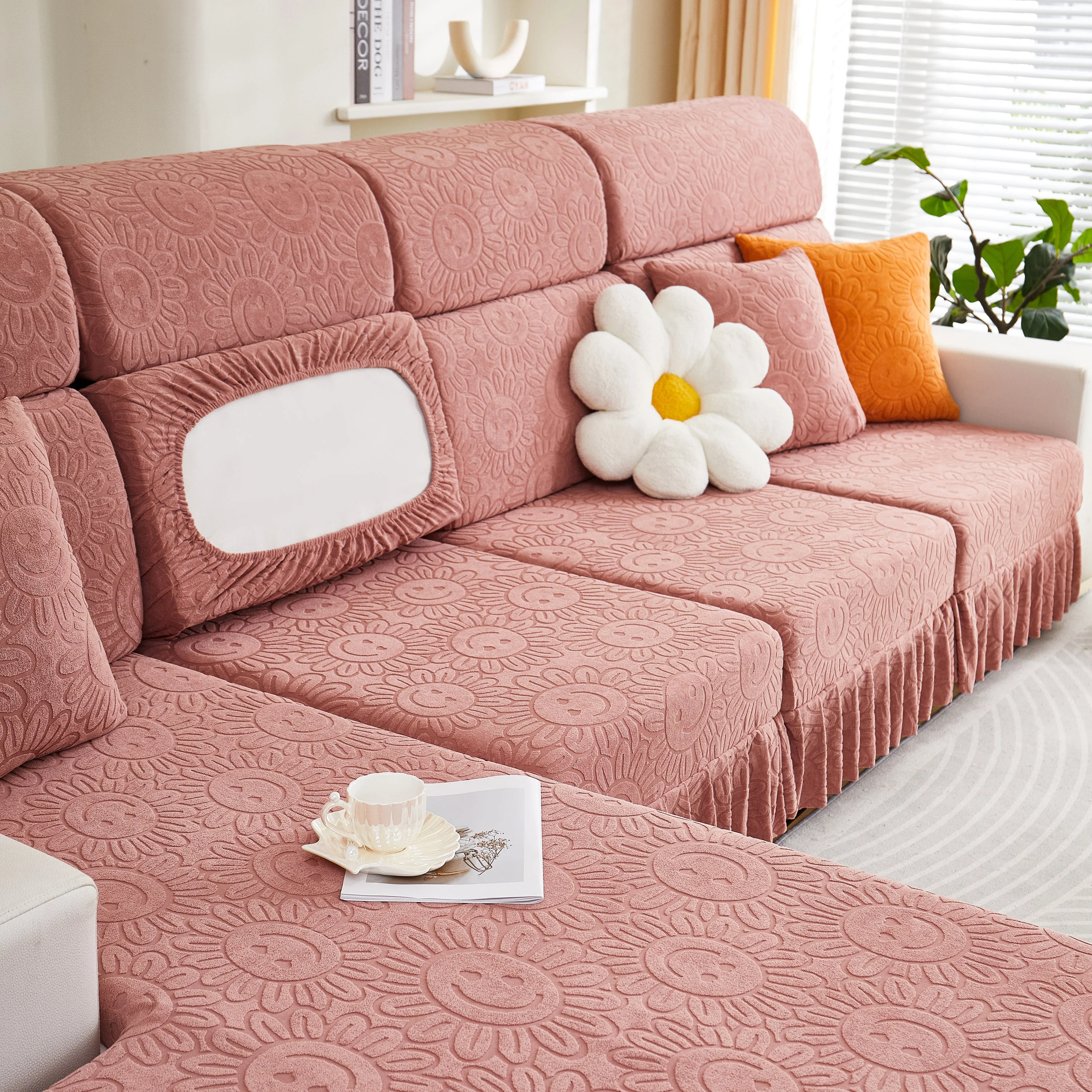 Sofa Seat Cover, Sunflower Patterned Elastic Skirted Couch Cushion Covers for 1/2/3/4-Seater Sofas - Image 25